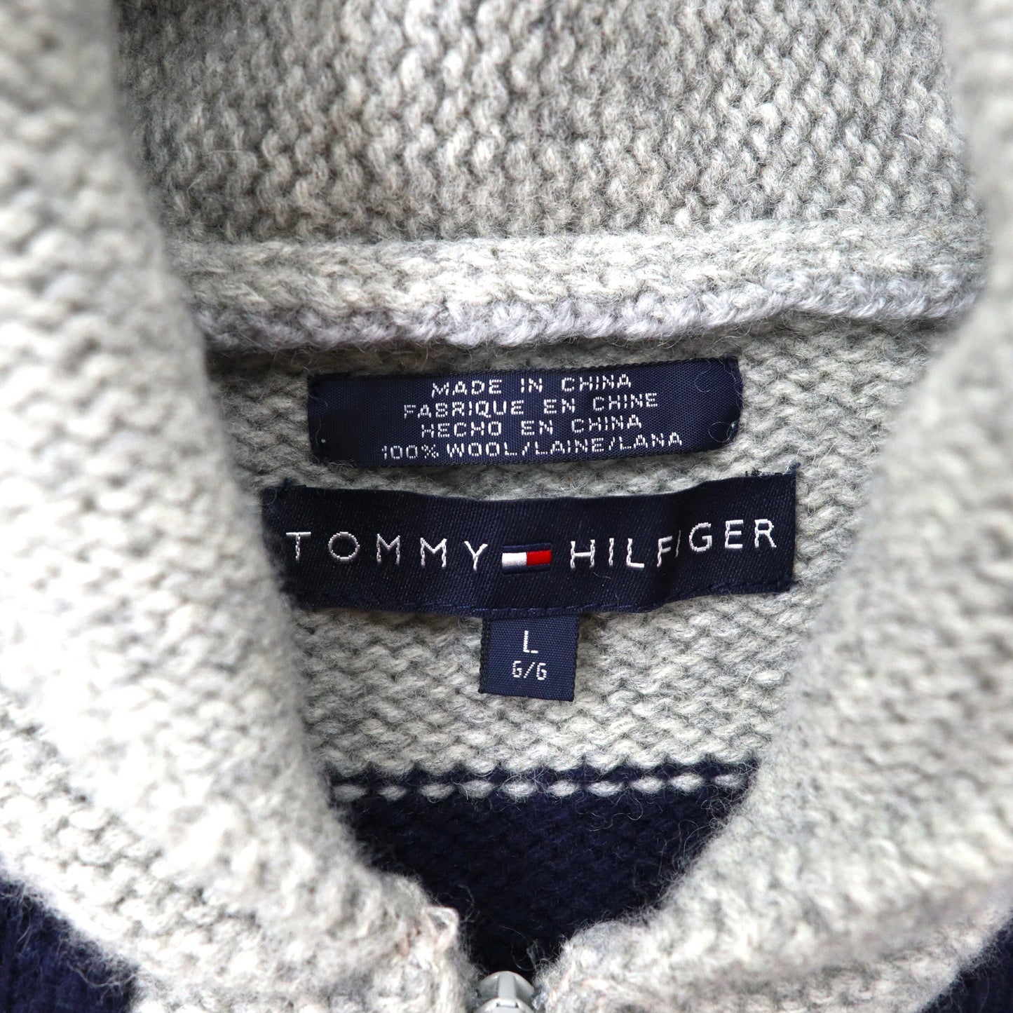 TOMMY HILFIGER ショールカラー ニットジャケット L ネイビー ウール