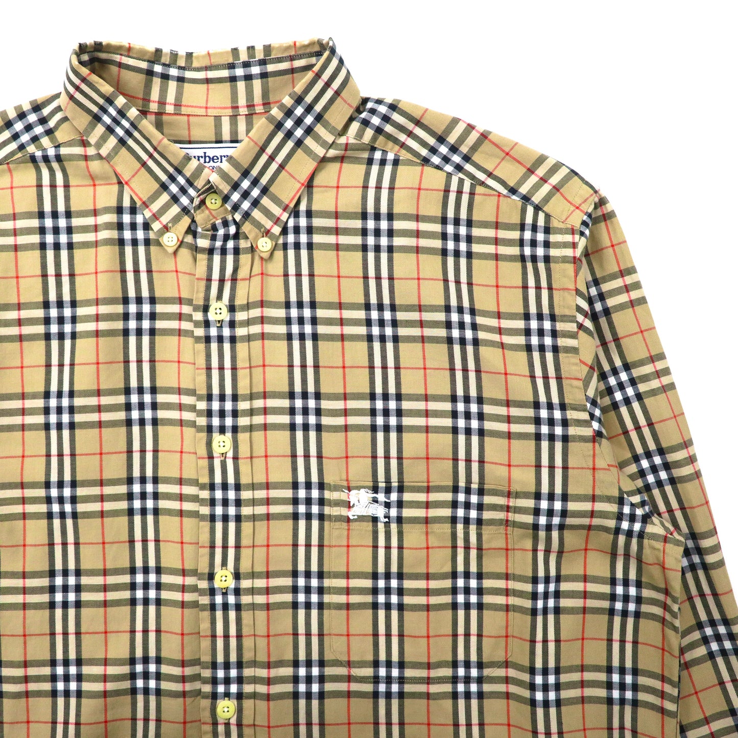 Burberrys ノバチェック ボタンダウンシャツ L ベージュ コットン ワンポイントロゴ刺繍 オールド