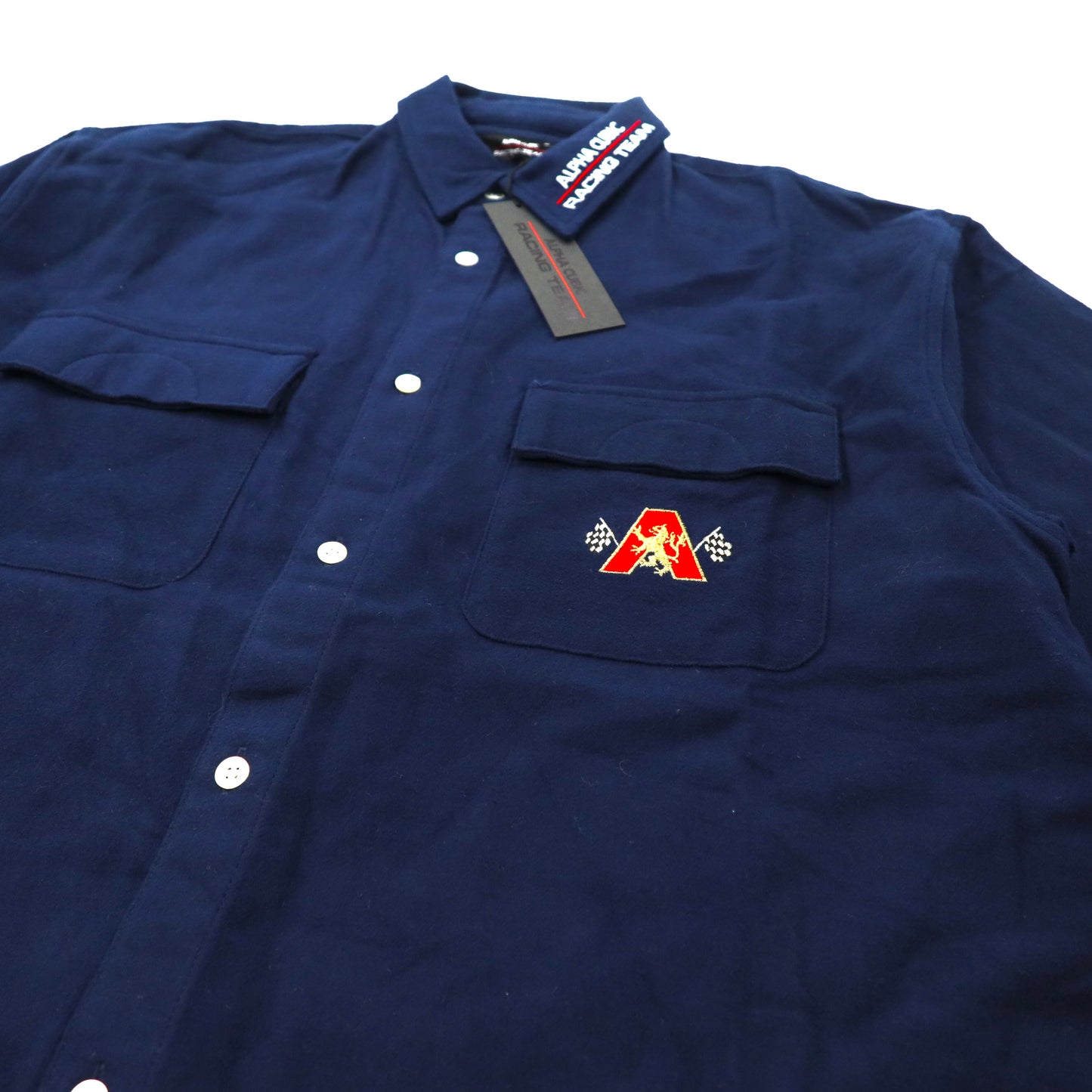 ALPHA CUBIC RACING TEAM ネルシャツ 46 ネイビー コットン 80年代 日本製 未使用品