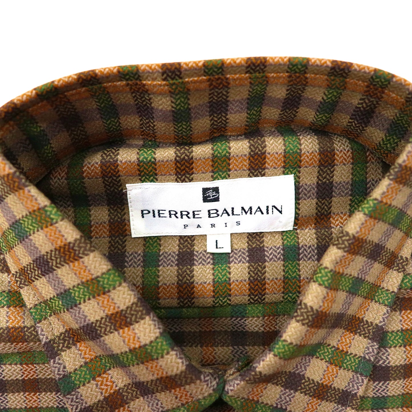 PIERRE BALMAIN フランネルシャツ L カーキ ウール 80年代 日本製 未使用品