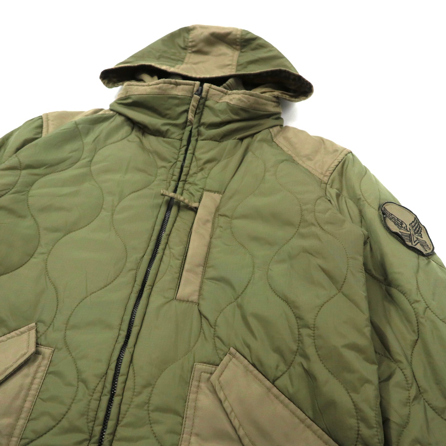 ALPHA INDUSTRIES INC. Military Quilted Jacket M Khaki Nylon Hoodie