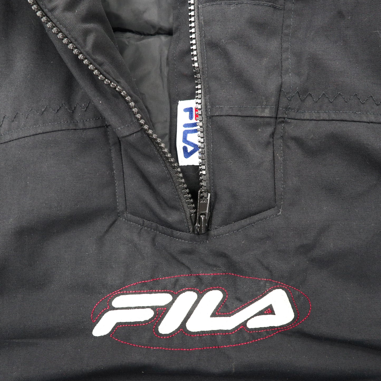 FILA ダウン アノラックパーカー XL ブラック ナイロン ロゴ刺繍 ビッグサイズ 90年代