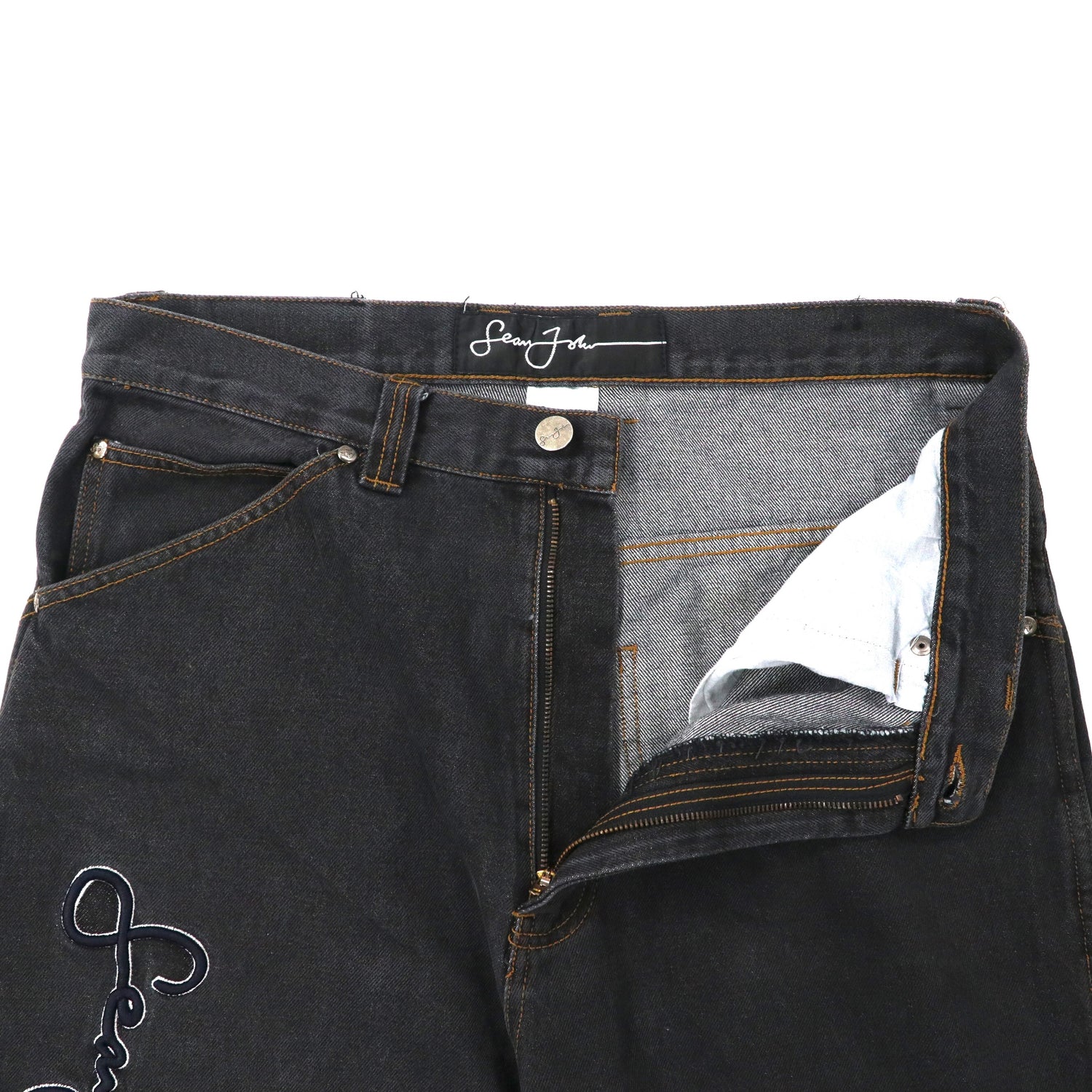 SEAN JOHN Buggy Denim PANTS 34 Black logo embroidery 90s – 日本然