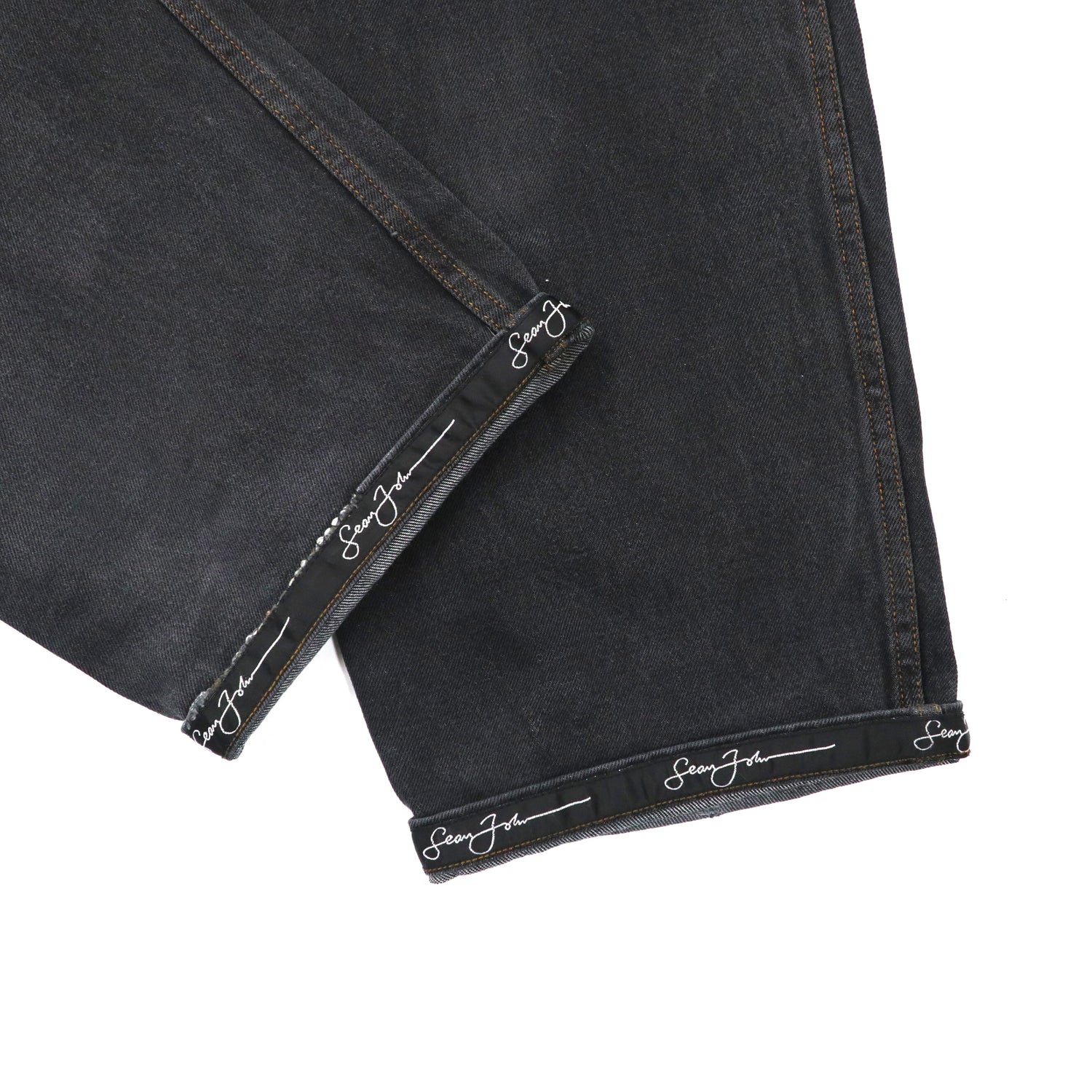 SEAN JOHN Buggy Denim PANTS 34 Black logo embroidery 90s – 日本然