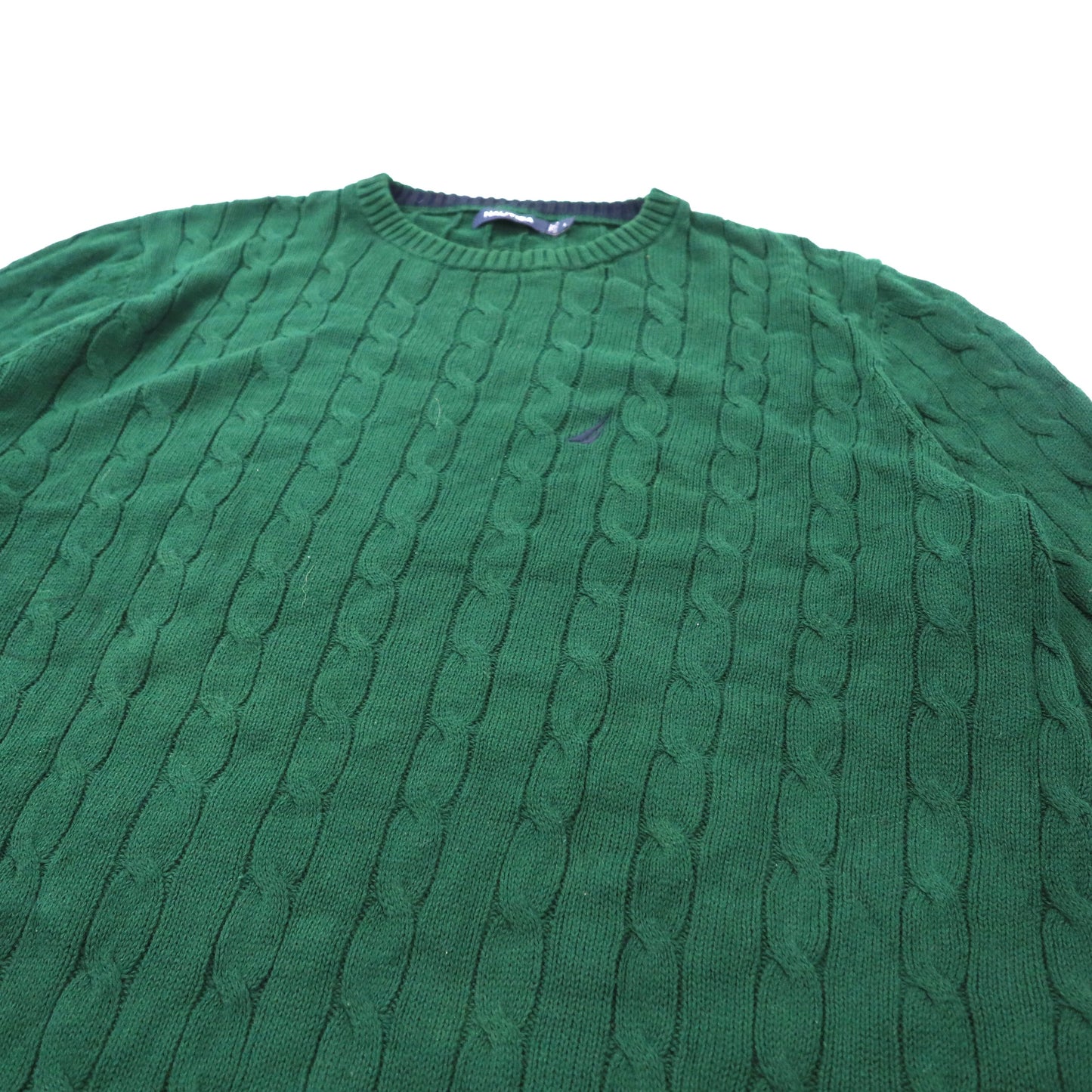 NAUTICA ビッグサイズ ローゲージニット セーター L グリーン コットン ワンポイントロゴ刺繍