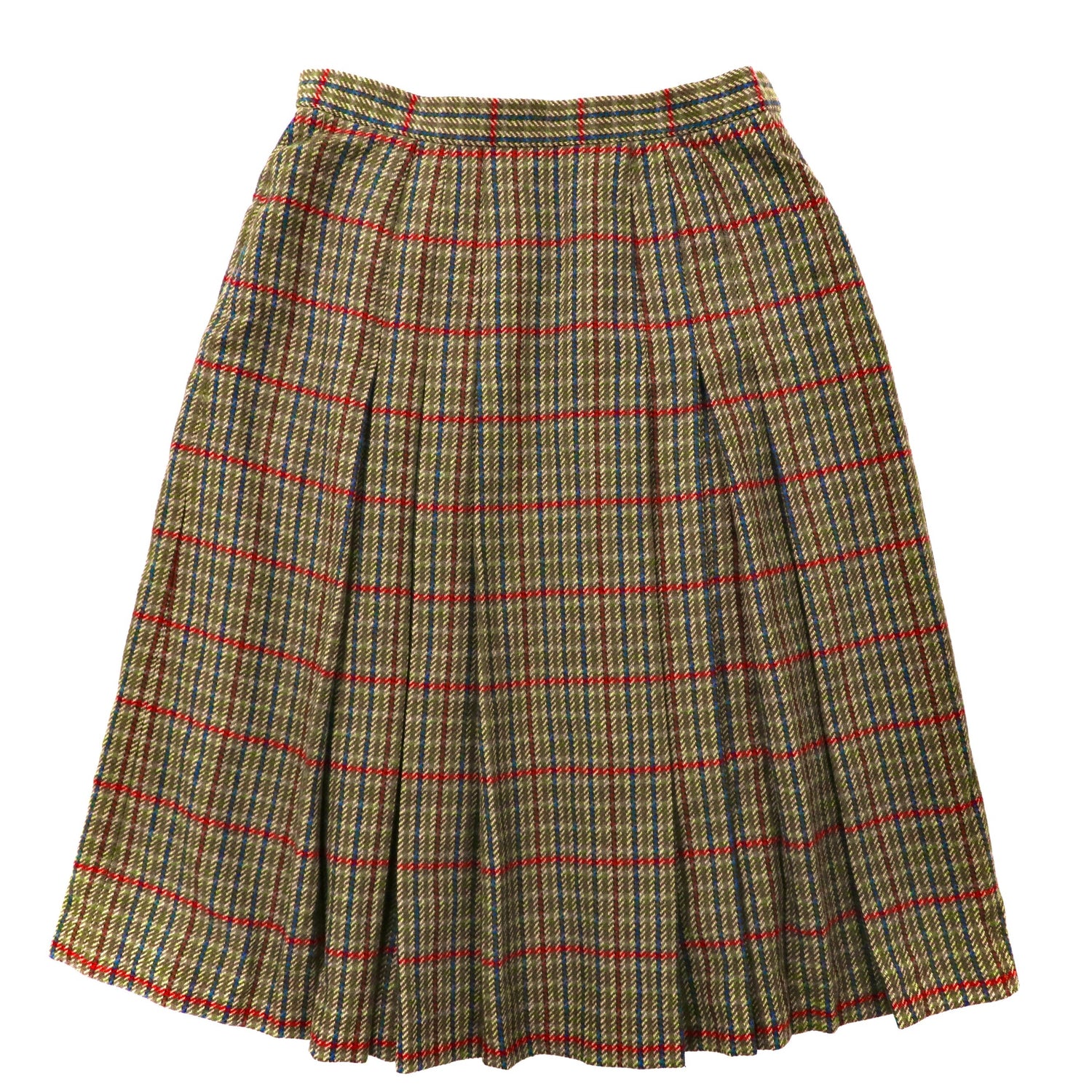 DAKS ツイード プリーツスカート 69-94 グリーン チェック ウール  