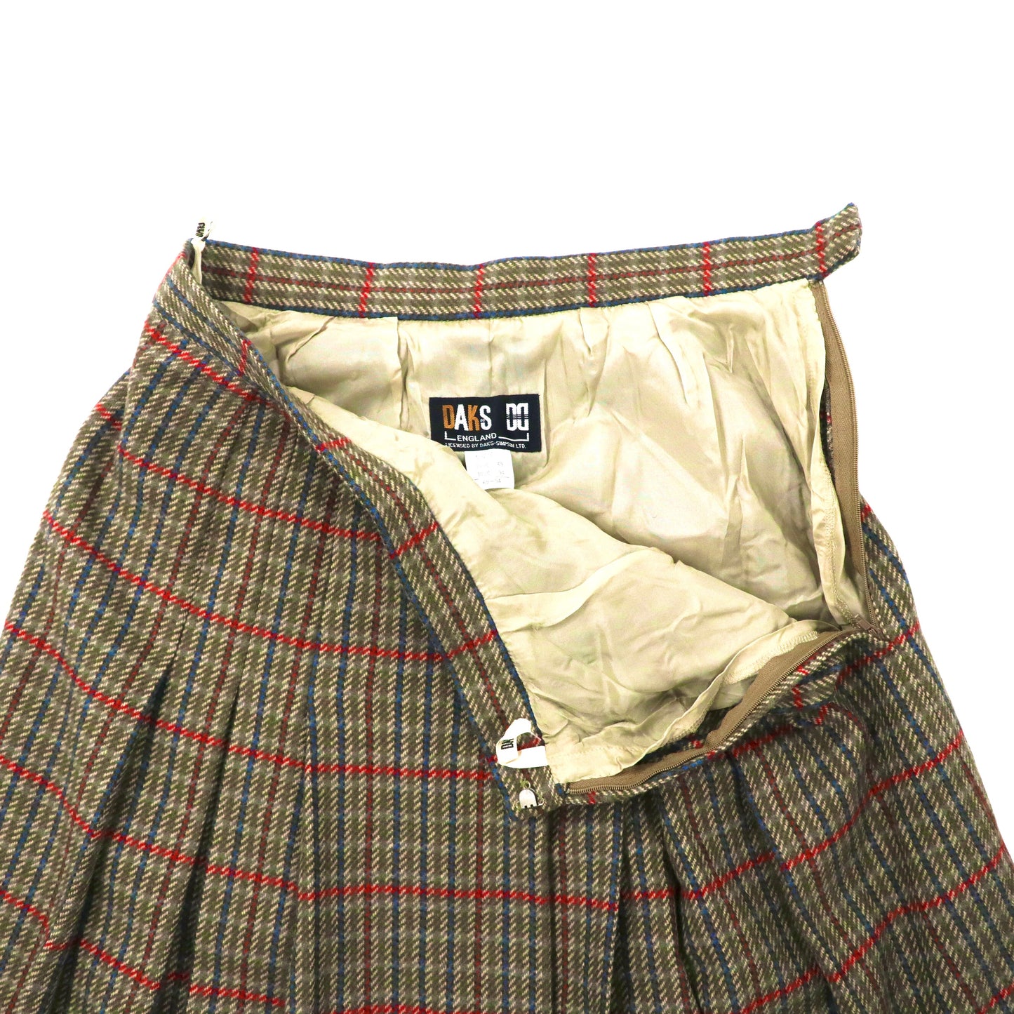 DAKS ツイード プリーツスカート 69-94 グリーン チェック ウール オールド 日本製