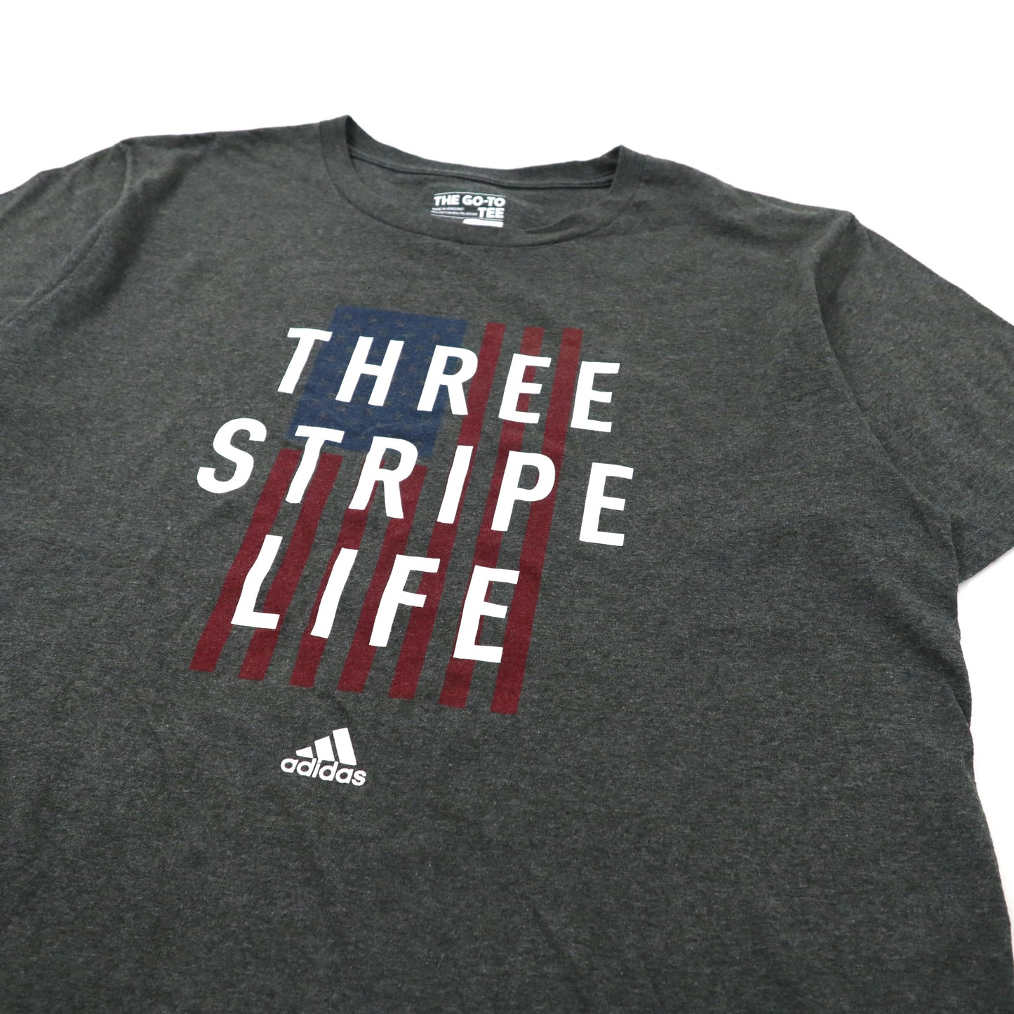 adidas ロゴプリントTシャツ L グレー コットン 星条旗 THREE STRIPE LIFE TEE