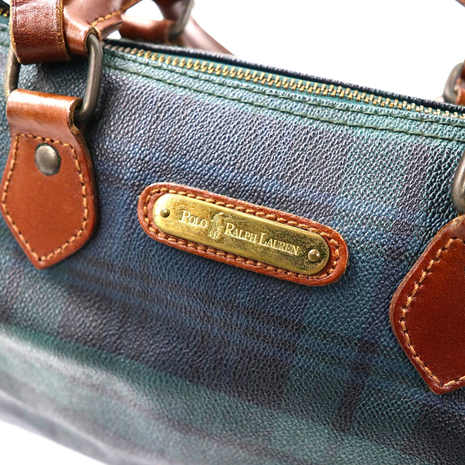 POLO RALPH LAUREN Mini boston Bag Green CHECKED PVC – 日本然リトテ