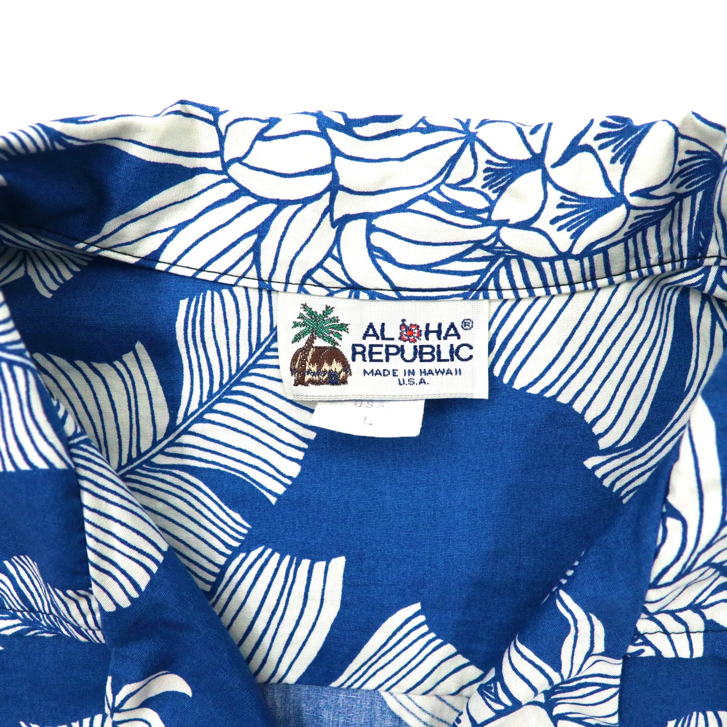ALOHA REPUBLIC アロハシャツ L ブルー コットン 総柄 パイナップル ハワイ製