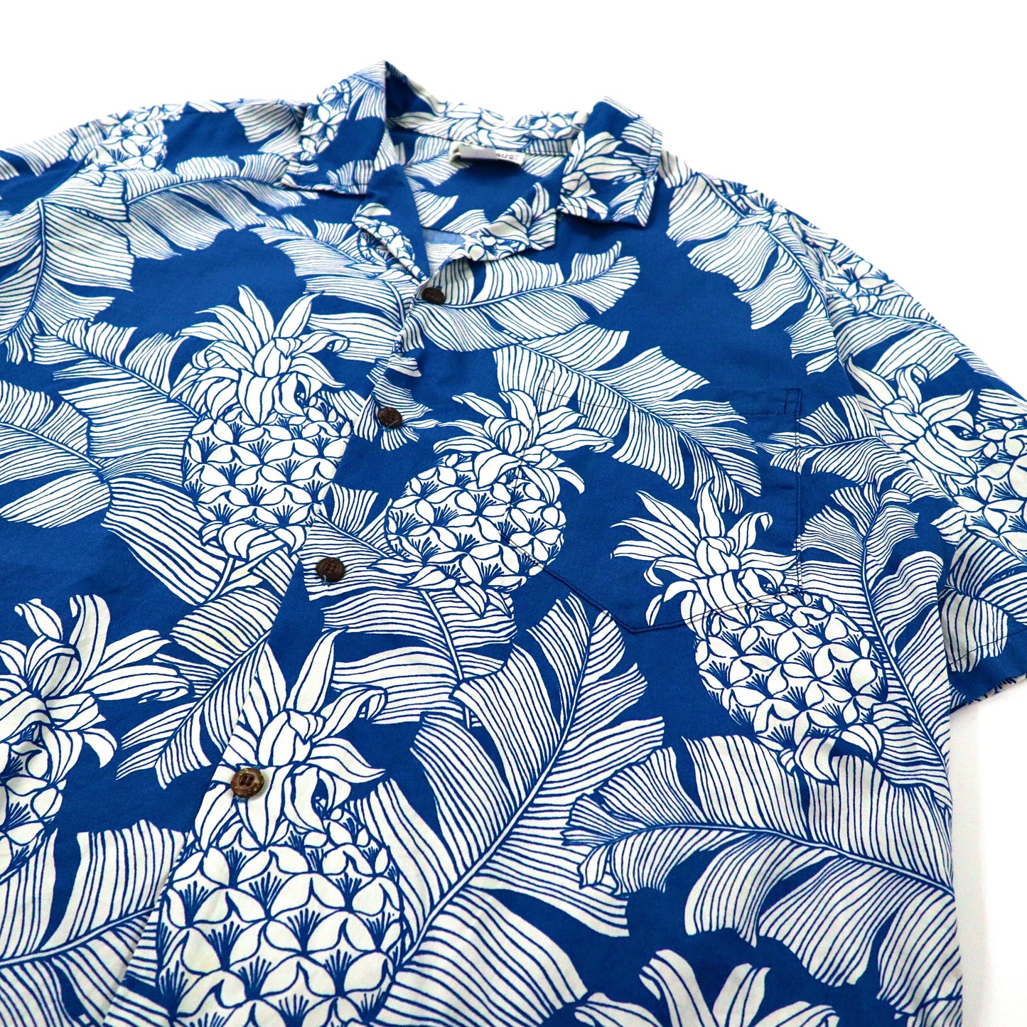 ALOHA REPUBLIC アロハシャツ L ブルー コットン 総柄 パイナップル ハワイ製