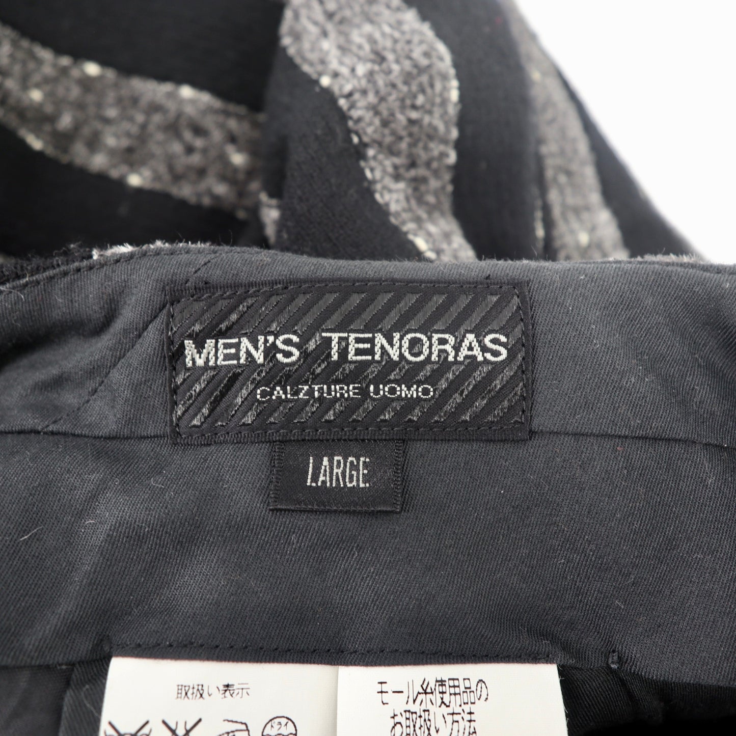 MEN’S TENORAS ハイウエスト ストライプパンツ L グレー ブラック ウール 90年代 日本製
