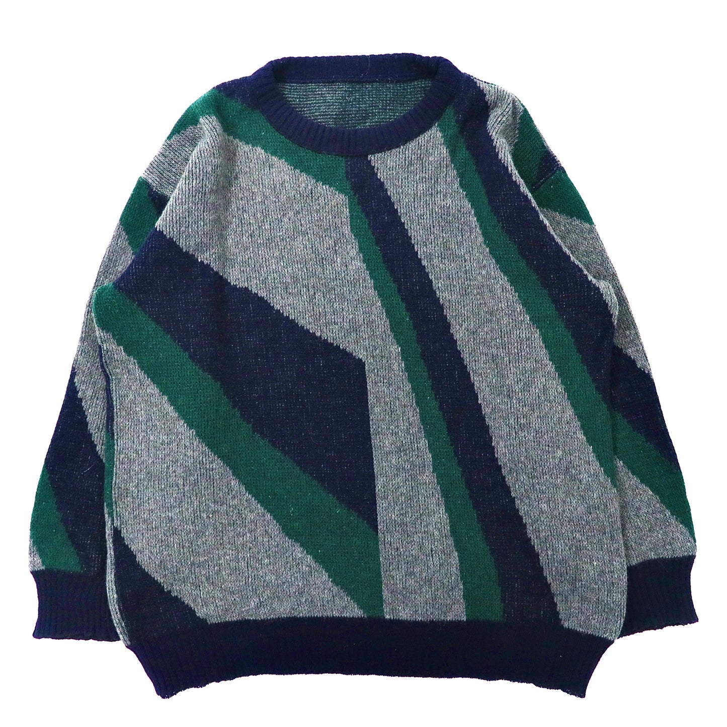 総柄ニット セーター XL ネイビー グレー 幾何学 ウール ビッグサイズ