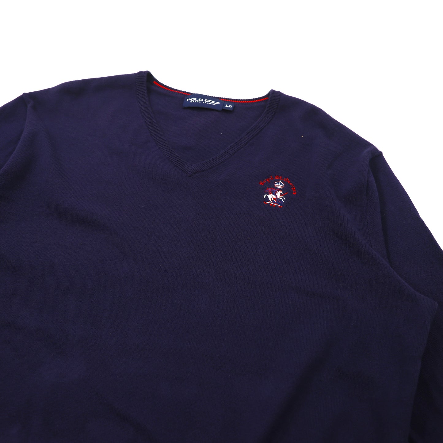 POLO GOLF RALPH  LAUREN Vネックニットセーター L ネイビー ロゴ刺繍 Royal St George's