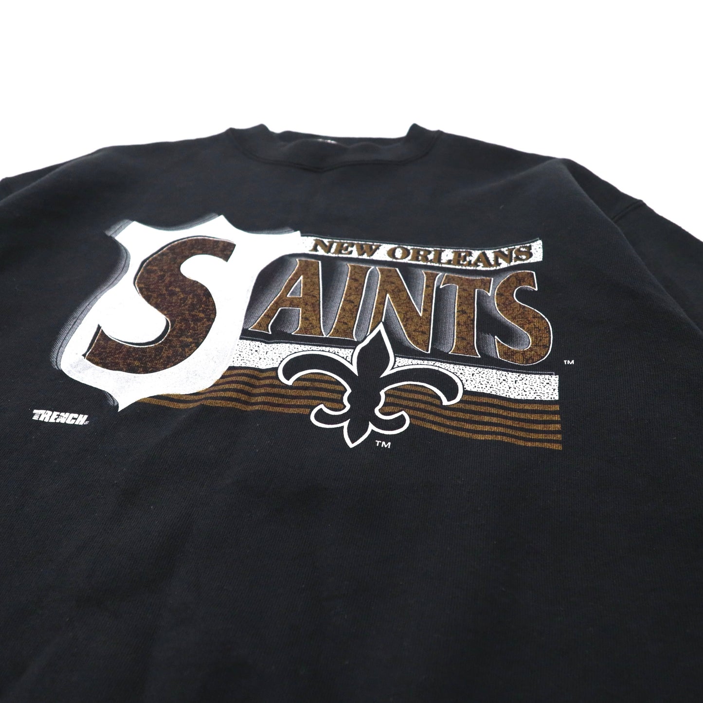 TRENCH ULTRA プリントスウェット L ブラック コットン 裏起毛 フットボール NFL New Orleans Saints ビッグサイズ 90年代 USA製