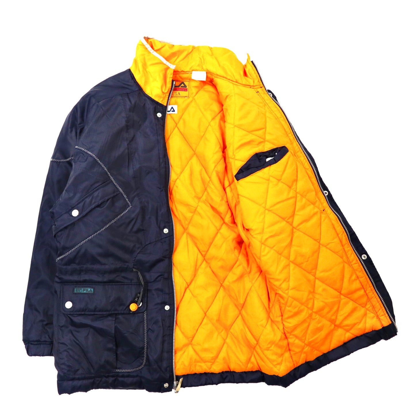 FILA セーリングジャケット ドロストオーバーコート XL ネイビー ポリエステル ドローコード キルティングライナー 90年代