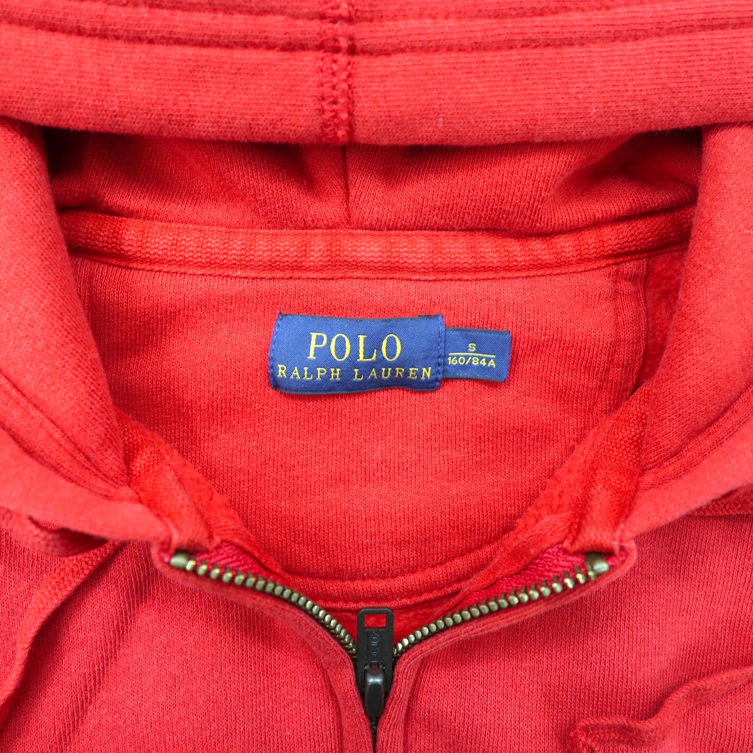 POLO RALPH LAUREN ZIP UP HOODIE S Red Cotton Talon Zip BRUSHED