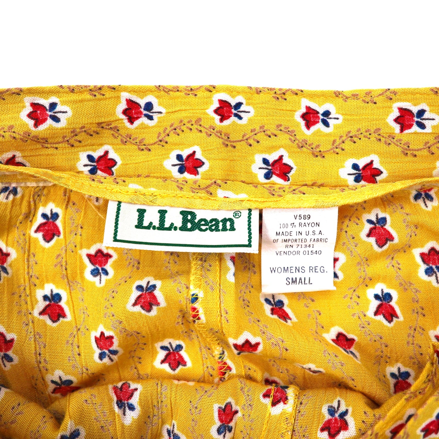 L.L.Bean フレアラップスカート S イエロー 花柄 80年代 レトロ