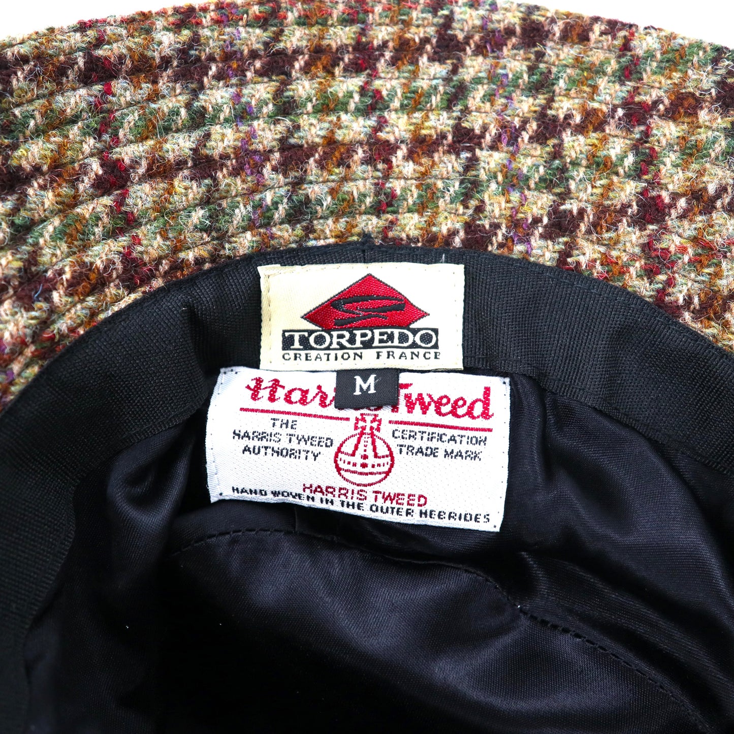 TORPEDO × Harris Tweed ツイードハット M ブラウン チェック ウール フランス製