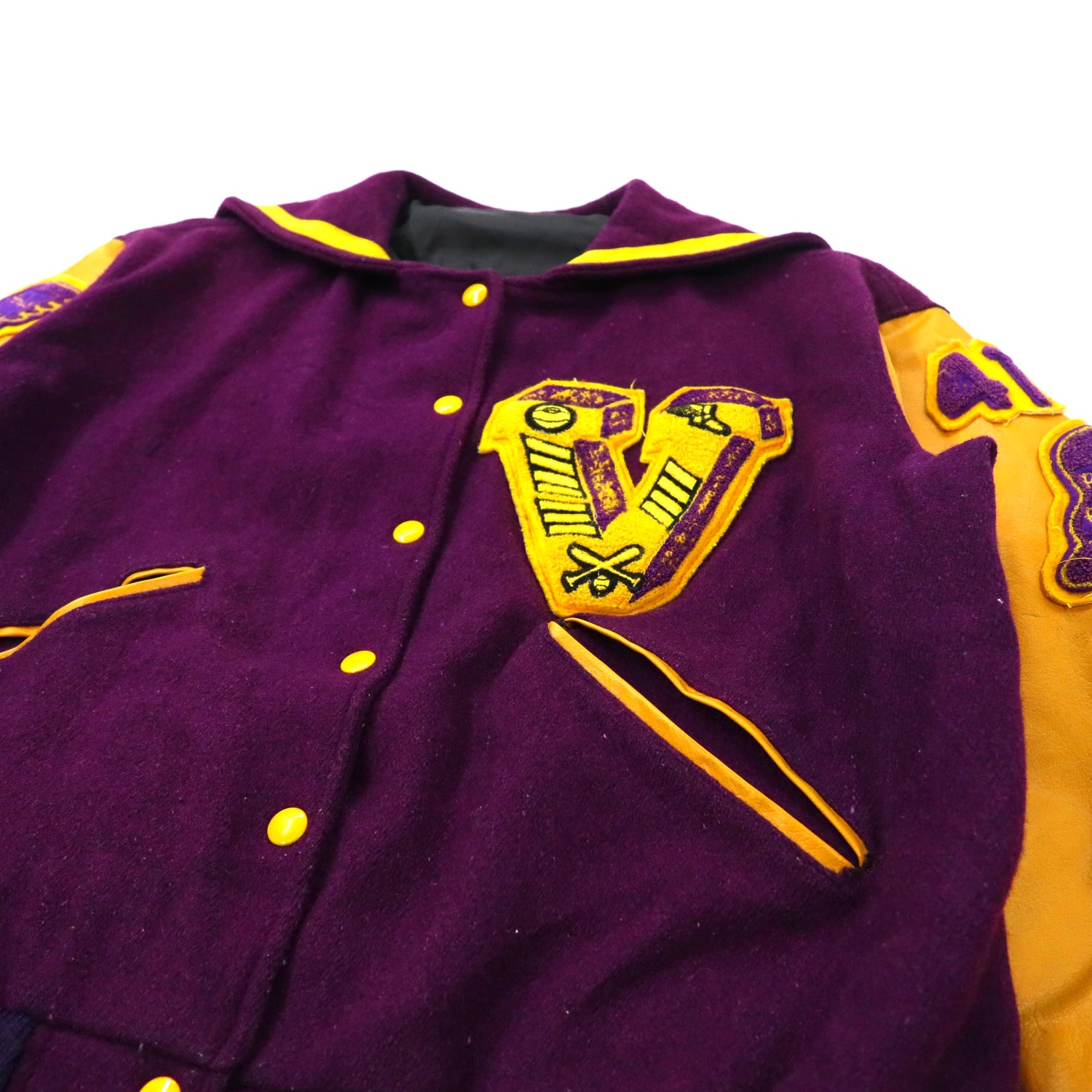 Delong Sleeve Leather Switch VARSITY JACKET XL Purple Wool Bell's 