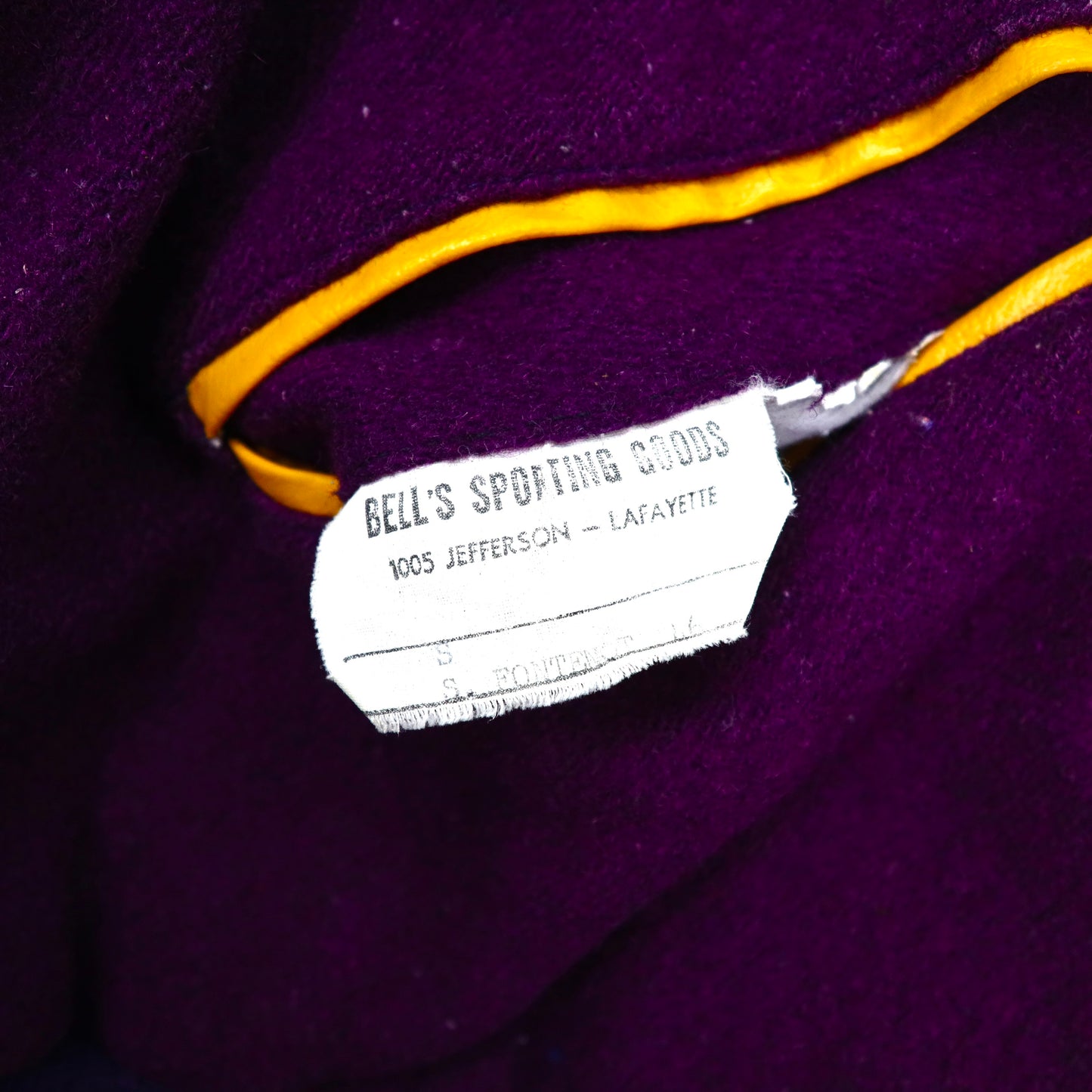 DeLONG 袖レザー切り替えスタジャン XL パープル ウール セーラーカラー BELL'S SPORTING GOODS ワッペン 90年代 USA製