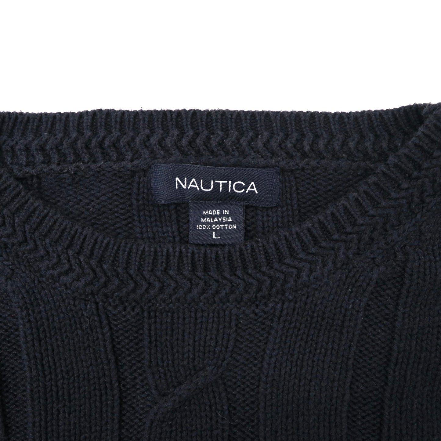 NAUTICA ローゲージニット セーター L ネイビー コットン ワンポイントロゴ刺繍