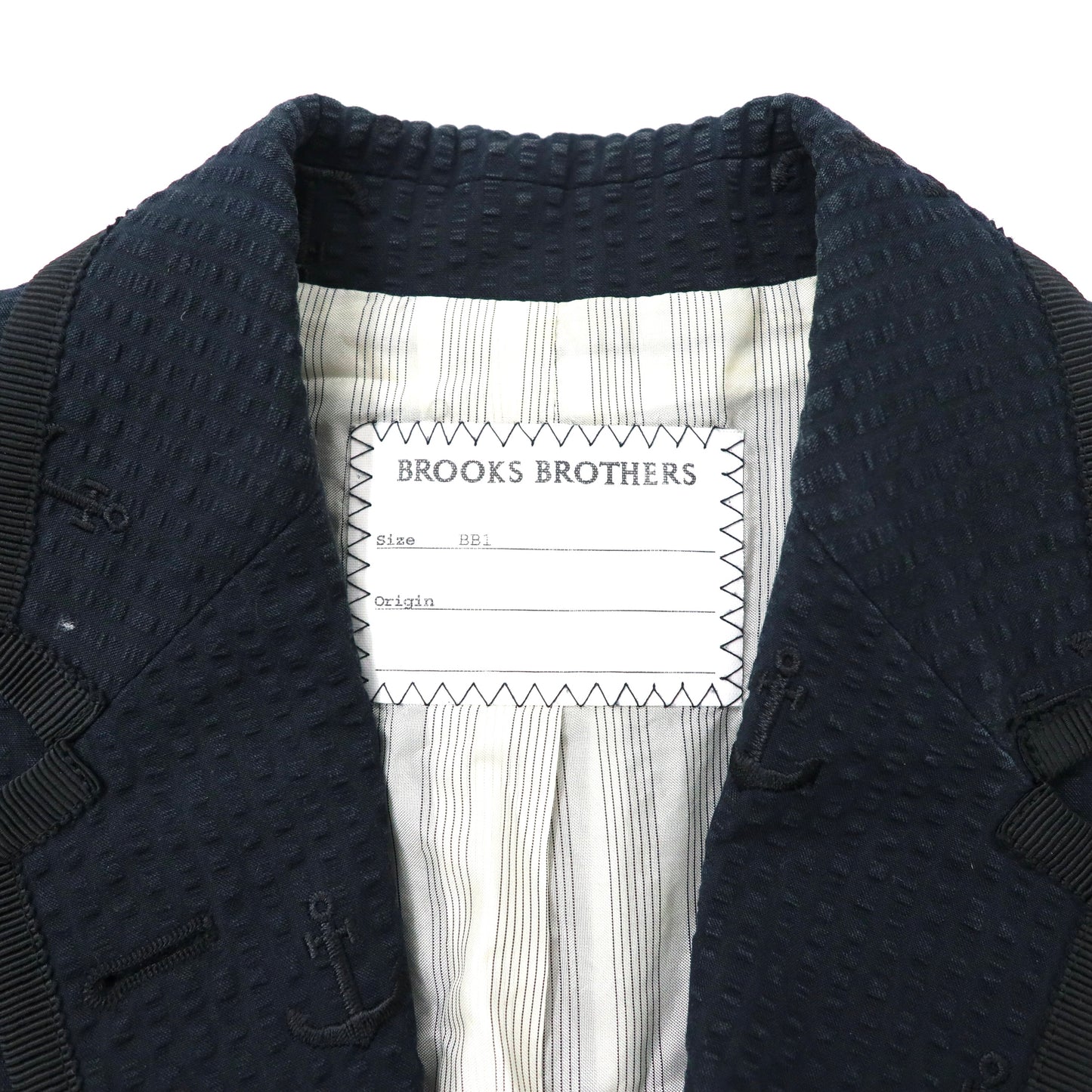 BROOKS BROTHERS シアサッカー テーラードジャケット BB1 ネイビー コットン アンカー刺繍 ルーマニア製