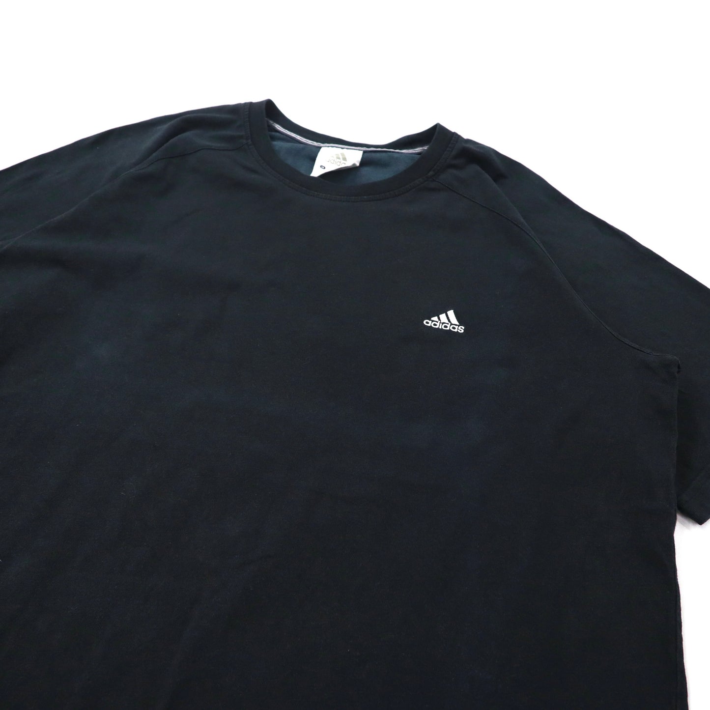 adidas ビッグサイズTシャツ 4XO ブラック コットン ワンポイントロゴ刺繍 00年代