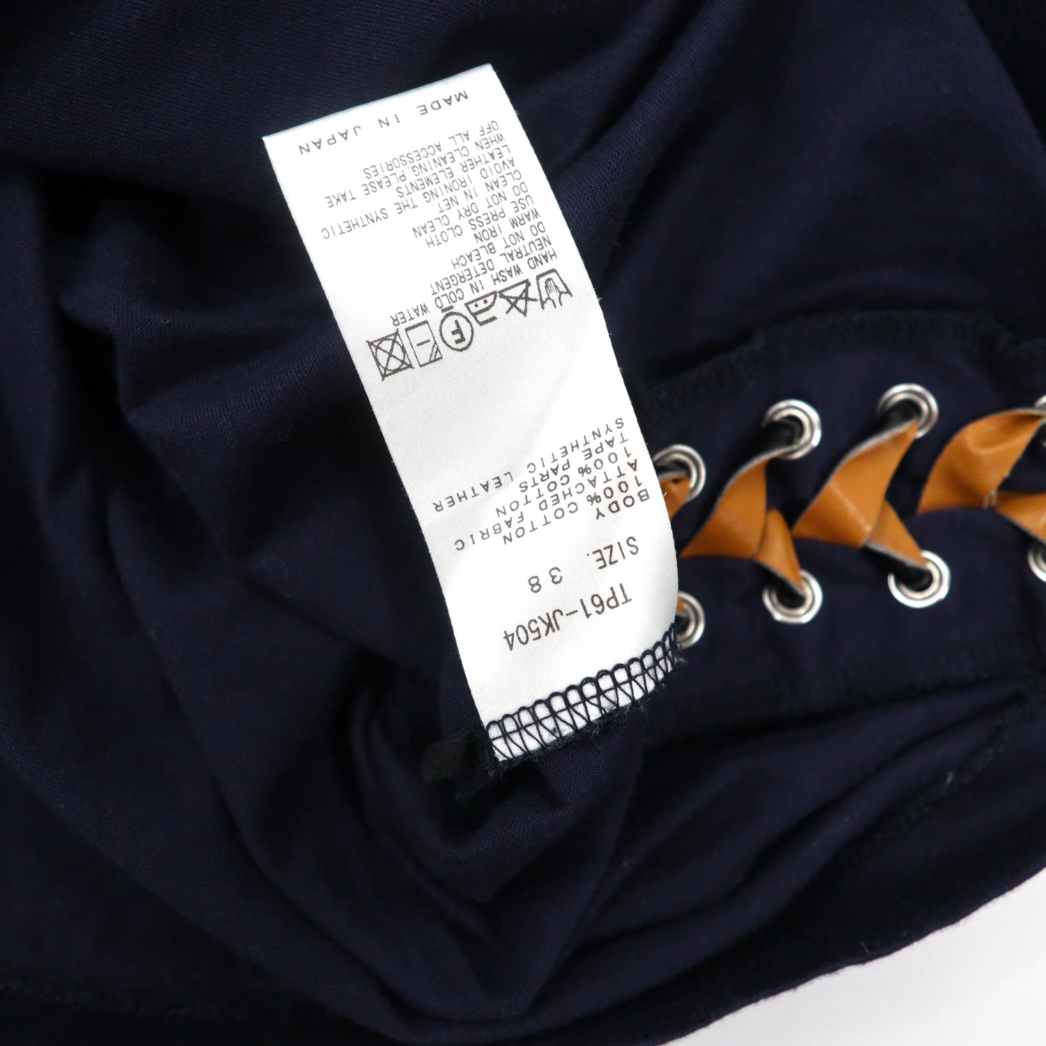 TOGA PULLA Lace-up T-shirt 38 Navy Cotton TP61-JK504 Japan MADE
