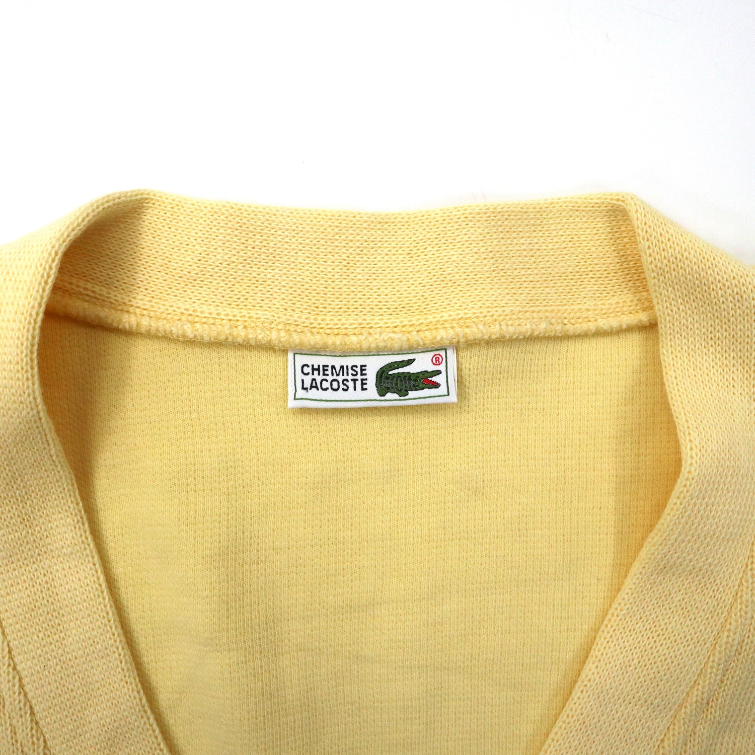 Chemise Lacoste Cardigan 5 Yellow Cotton Logo Patch 90s Japan MADE