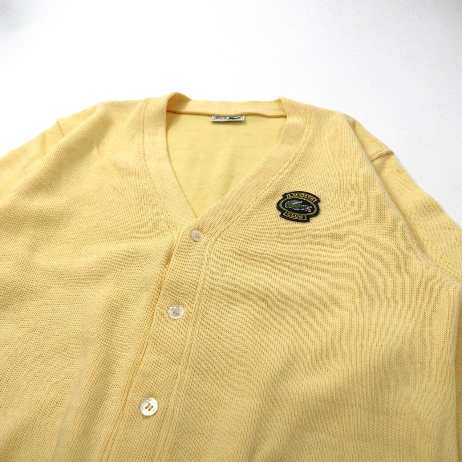 Chemise Lacoste Cardigan 5 Yellow Cotton Logo Patch 90s Japan MADE