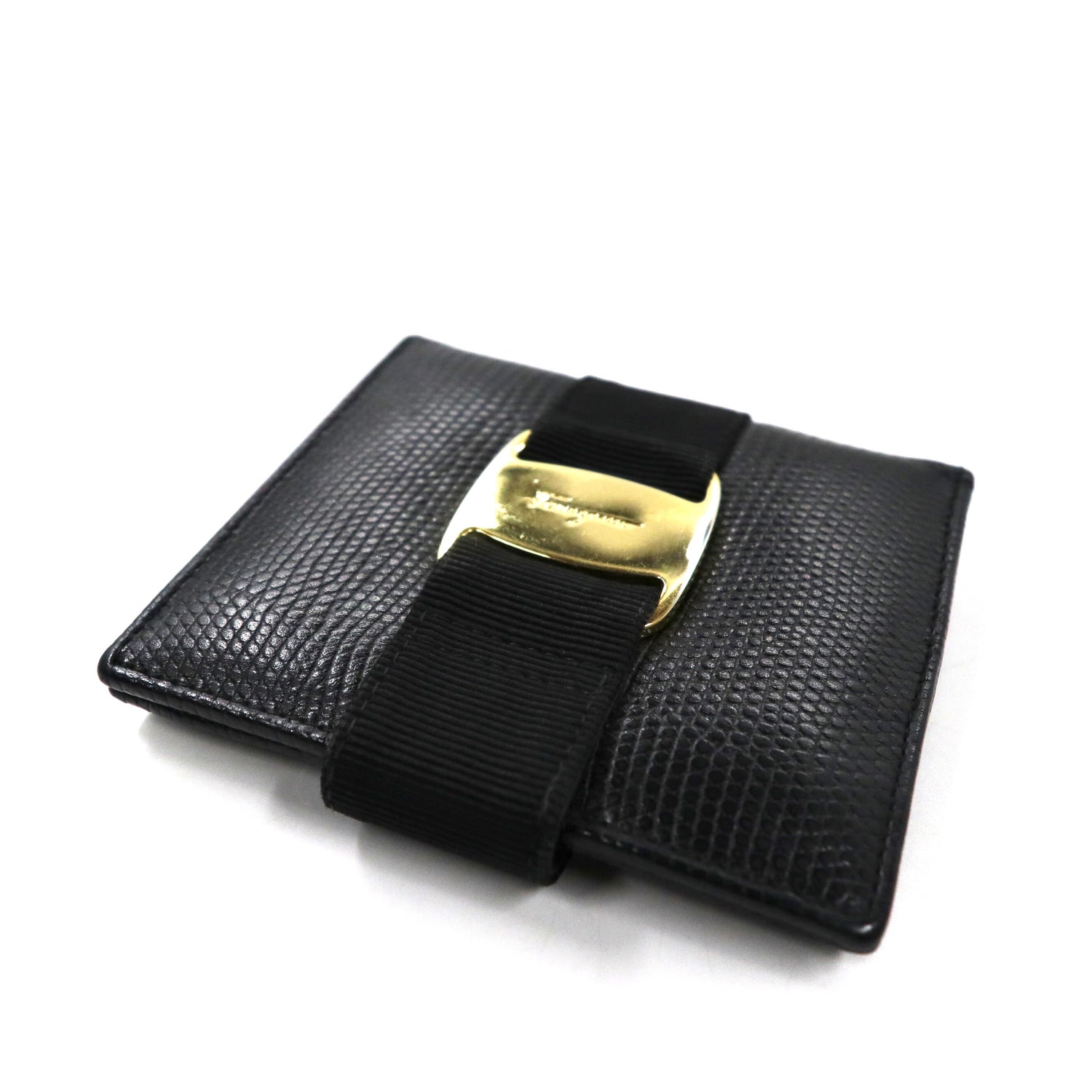 Salvatore Ferragamo 2 -fold wallet Black leather embossed Vala