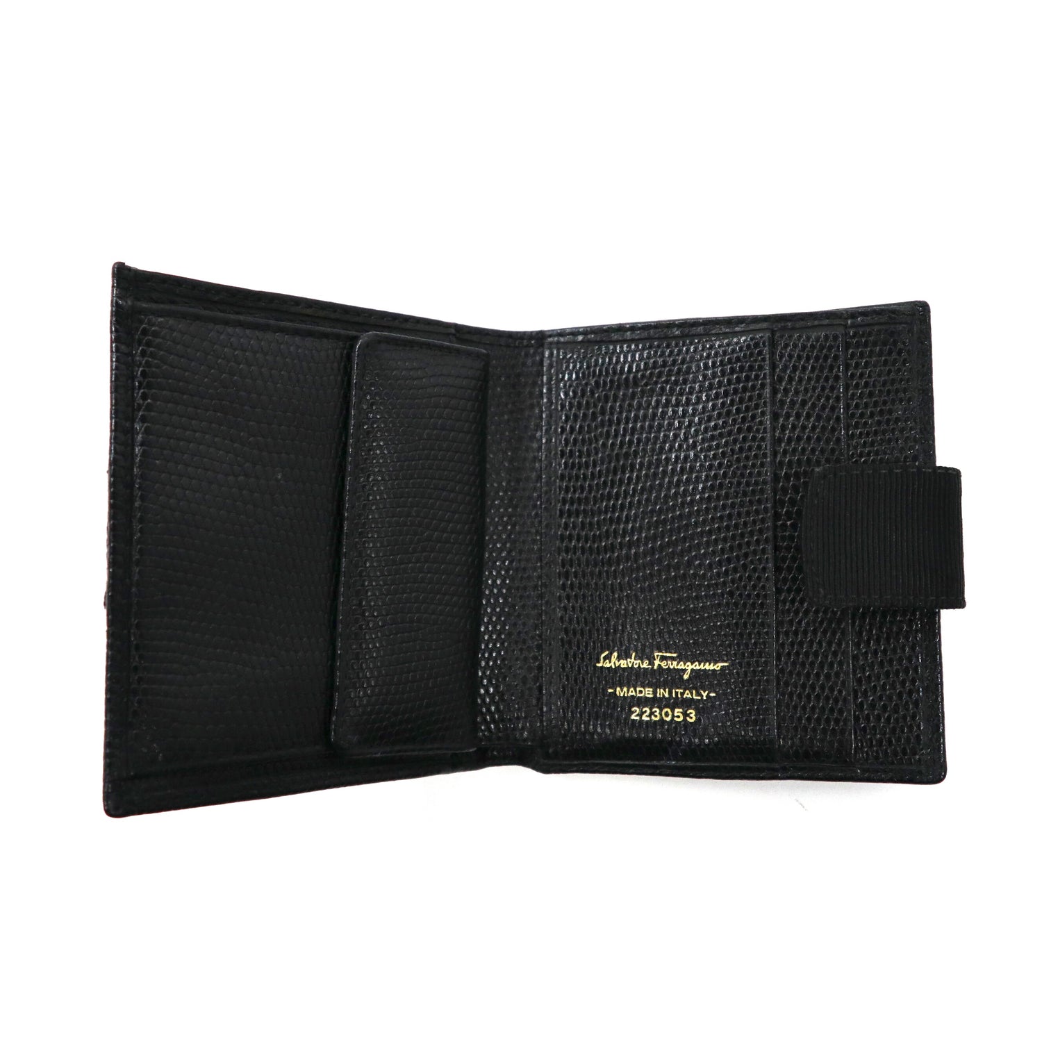 Salvatore Ferragamo 2 -fold wallet Black leather embossed Vala