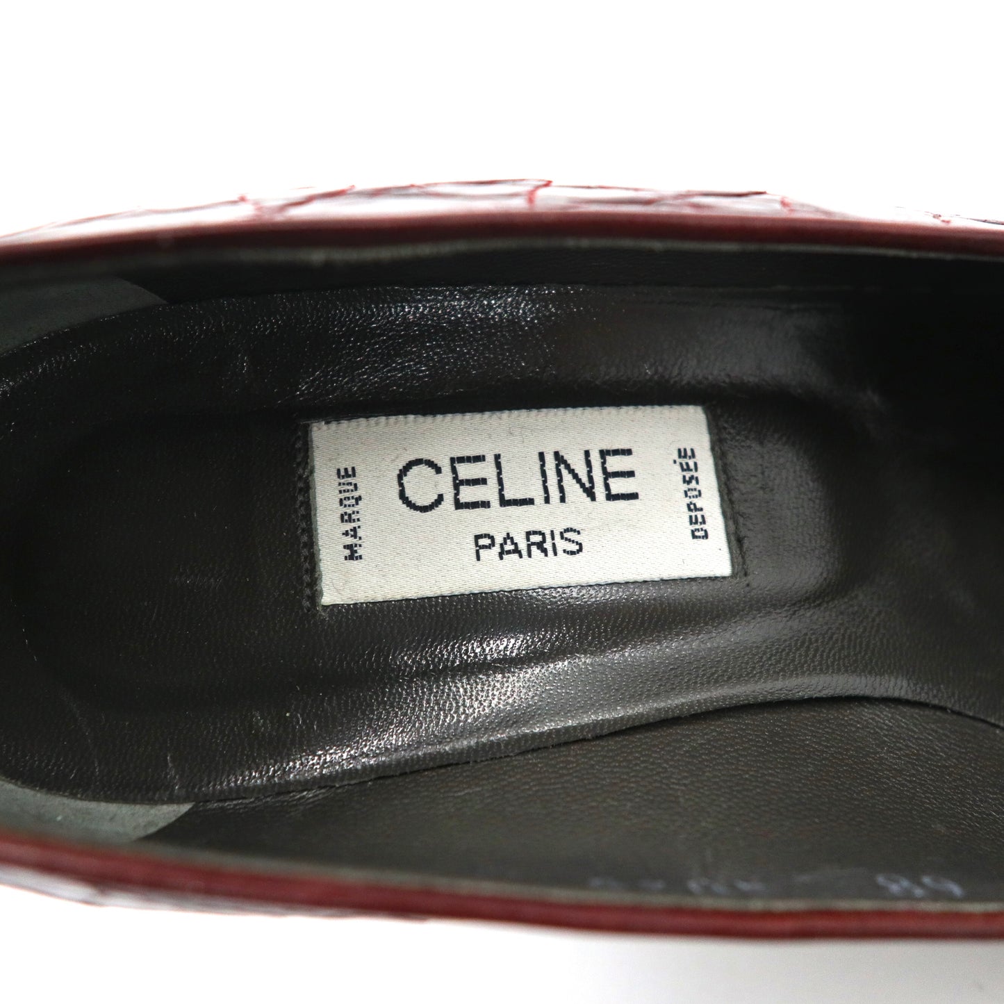 CELINE ハイヒール パンプス 23cm ボルドー レザー クロコダイル 型押し 68 4025 イタリア製