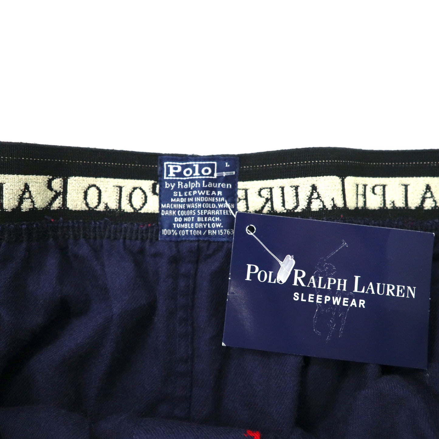 Polo by Ralph Lauren イージーパンツ パジャマパンツ L ネイビー コットン スモールポニー 総柄 未使用品