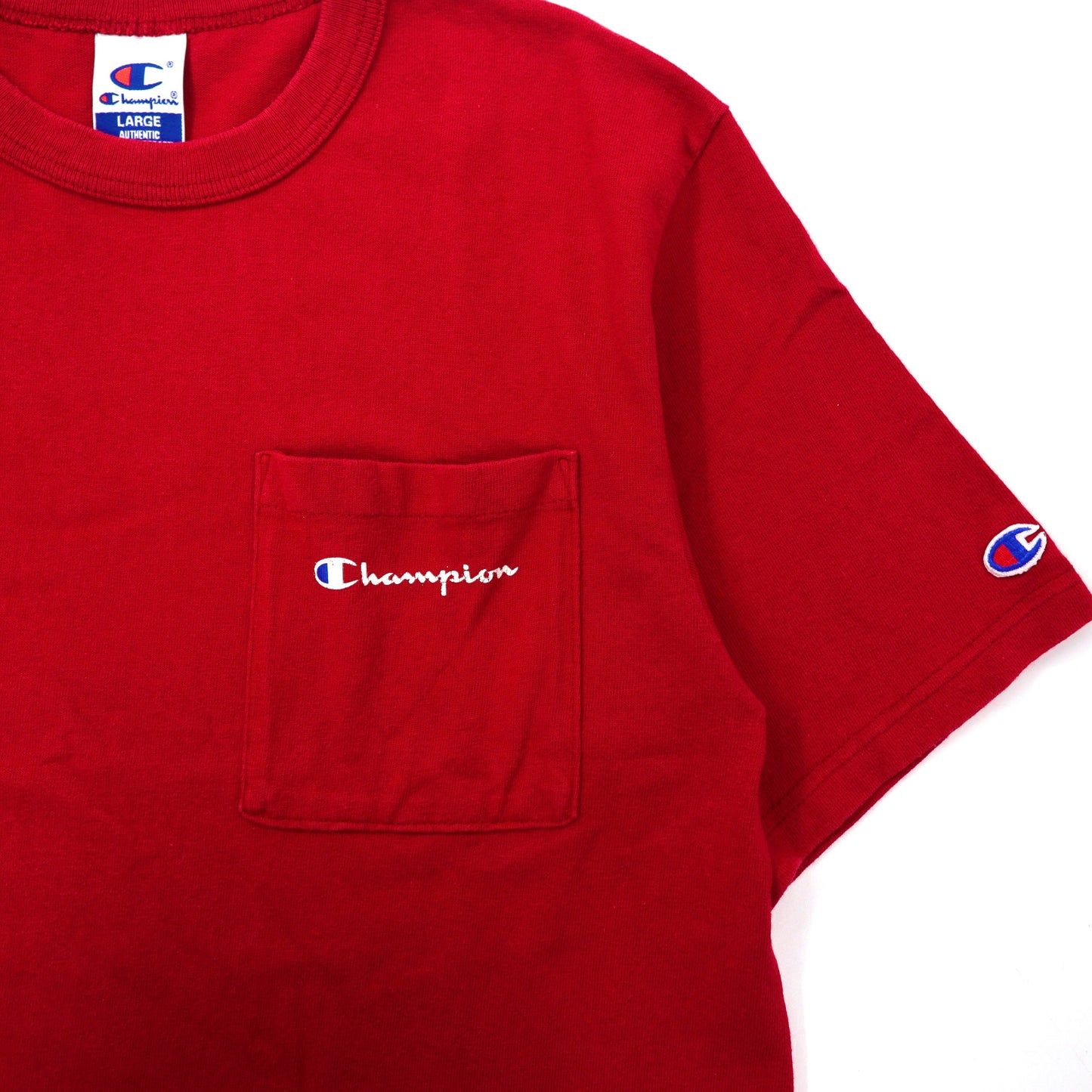 Champion ポケットTシャツ L レッド コットン ヘビーウェイト スクリプトロゴプリント 90年代 USA製
