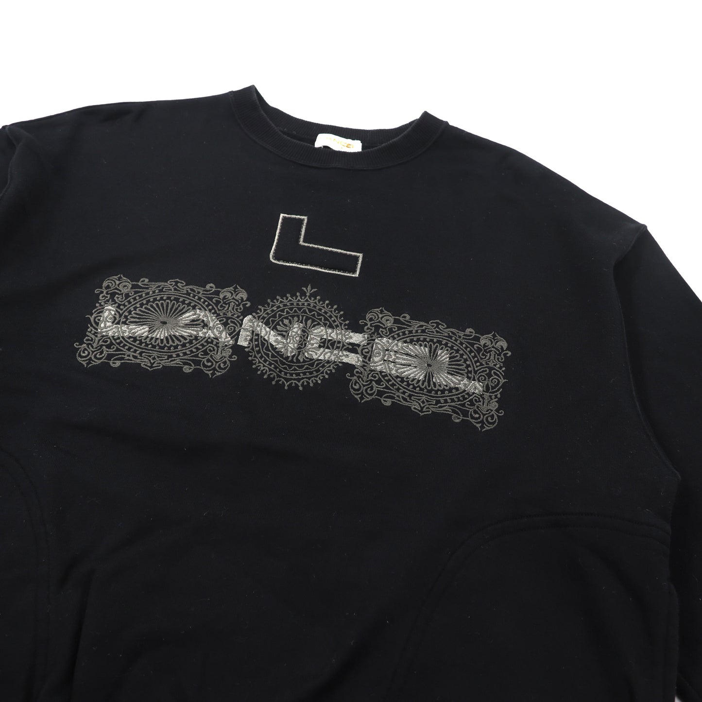LANCEL クルーネックスウェット L ブラック コットン ロゴ刺繍 ビッグサイズ 90年代 日本製