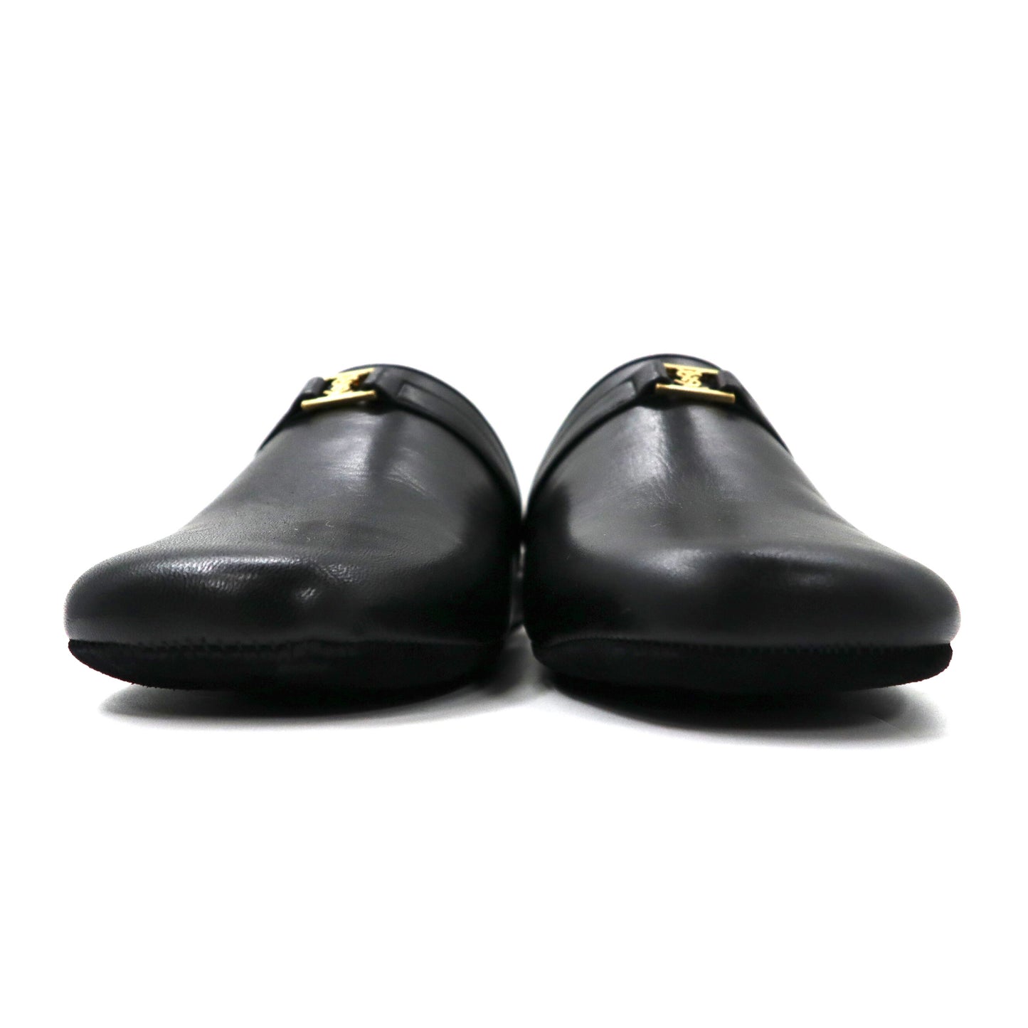 Yves Saint Laurent Room Shoes Slippers US8 Black Leather YSL Logo