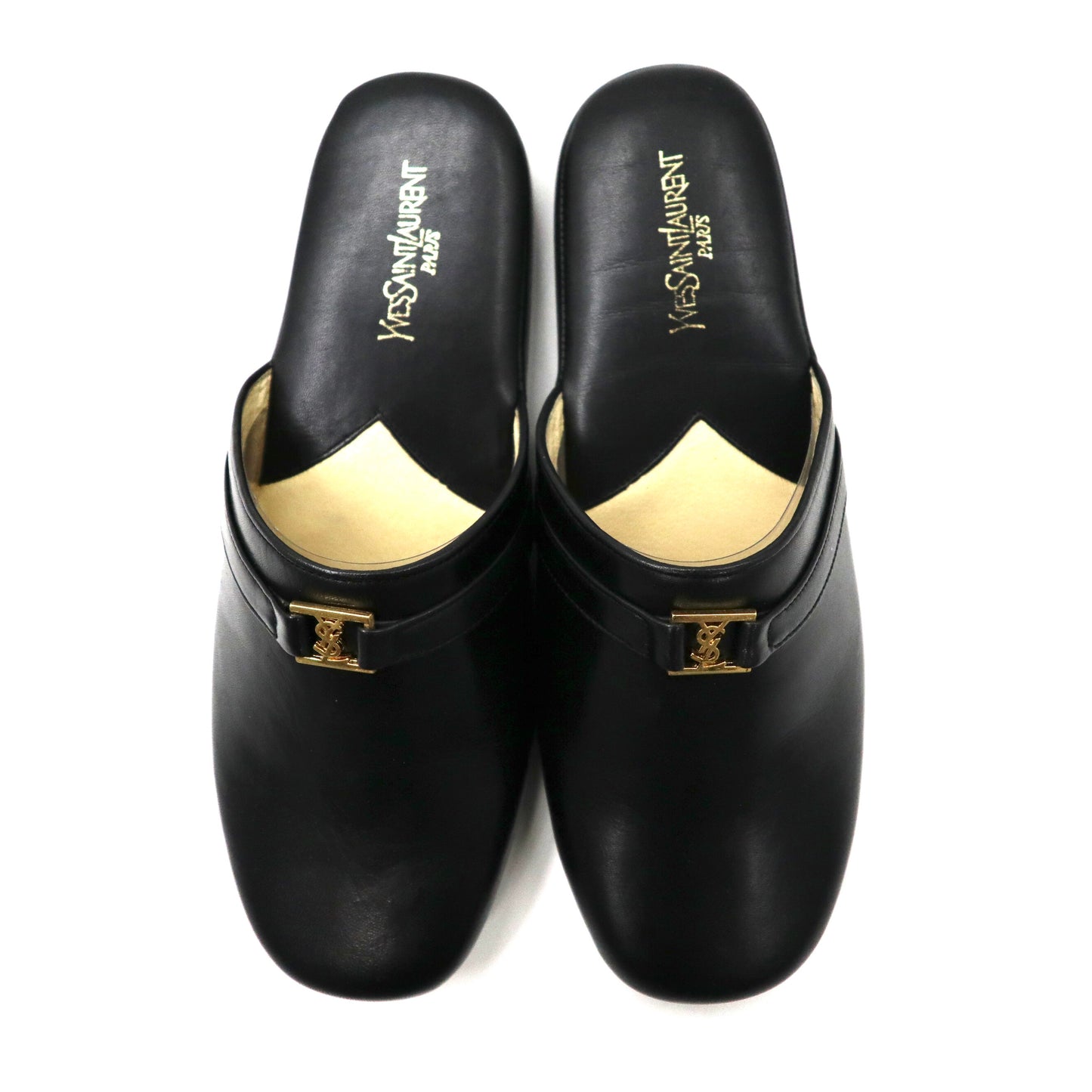 Yves Saint Laurent Room Shoes Slippers US8 Black Leather YSL Logo