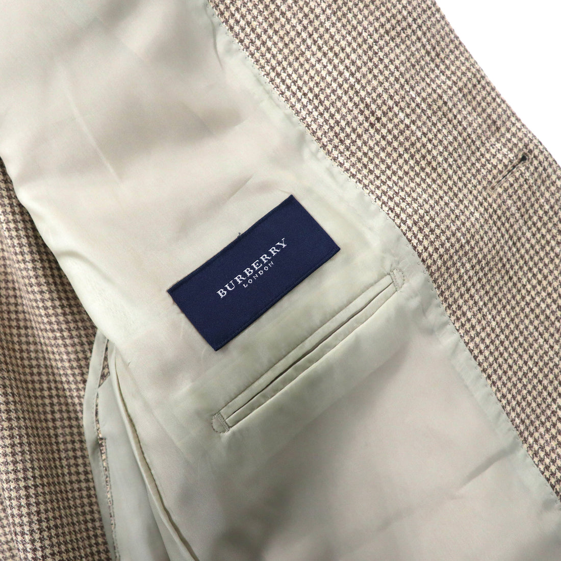 BURBERRY 2B Tailored Jacket 180 AB7 Beige Houndstooth Wool Silk Blend Made in Japan