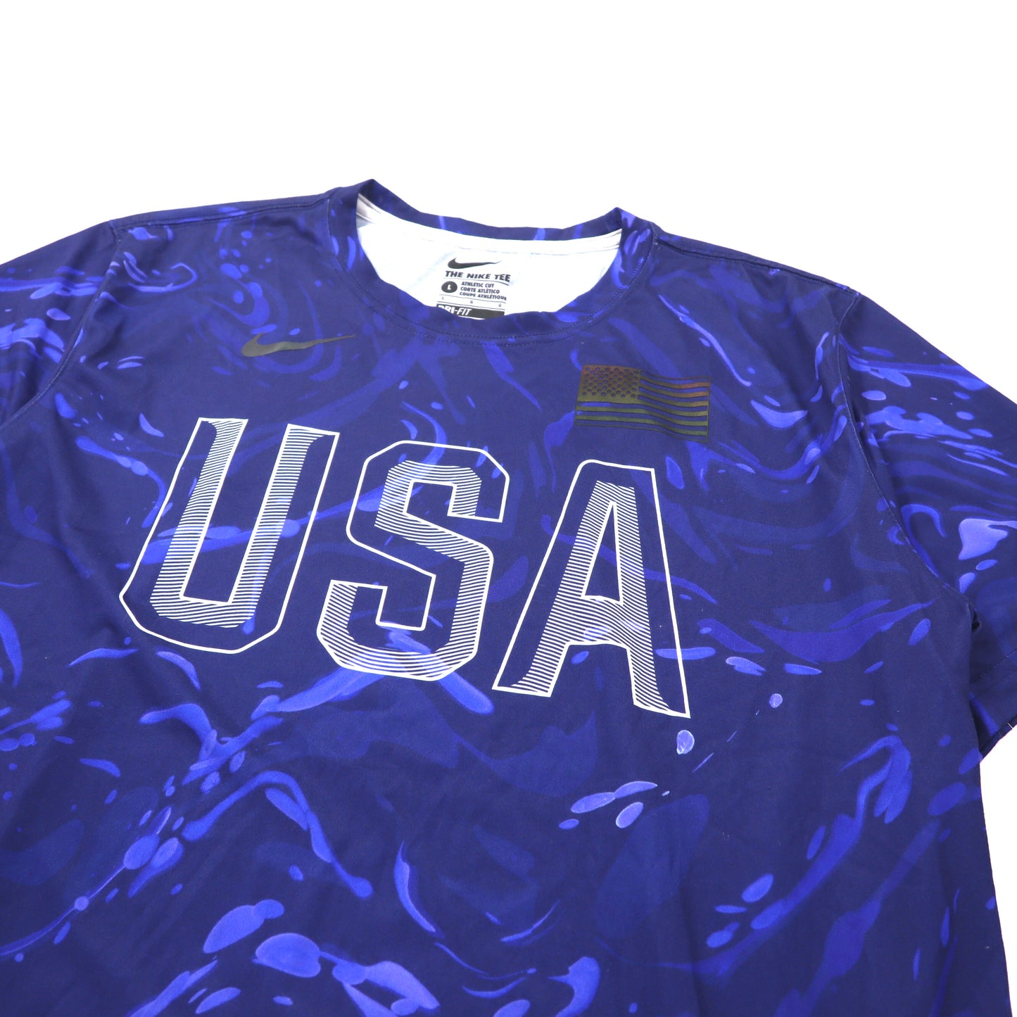 NIKE Tシャツ L ネイビー ポリエステル 総柄 USA 未使用品