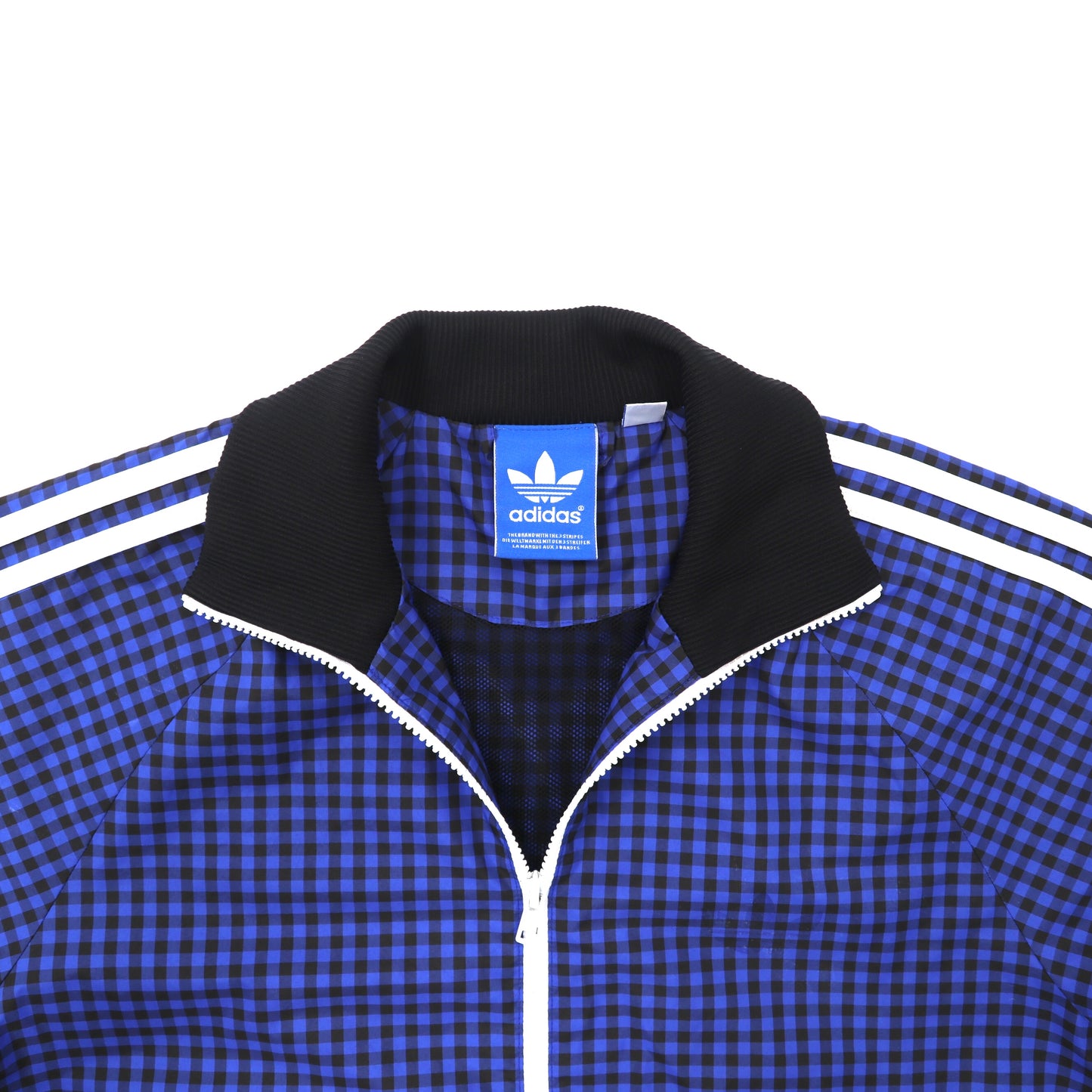 adidas originals ナイロンジャケット M ブルー チェック ３ストライプス