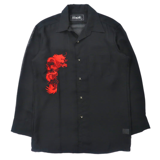 Dandy Ric オープンカラーシャツ L ブラック ポリエステル 刺繍 龍 日本製
