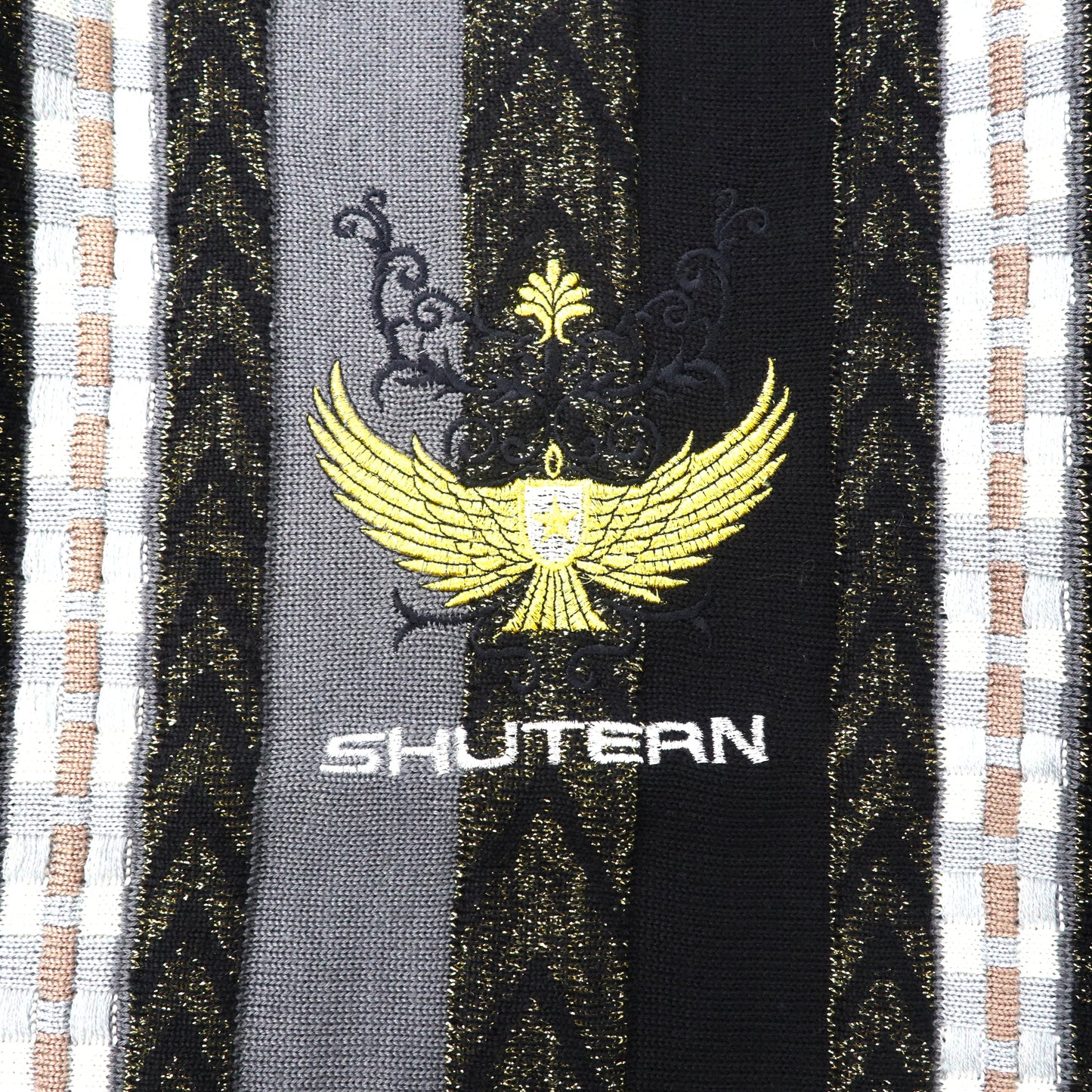 SHUTERN レトロニット セーター L グレー アクリル ストライプ 刺繍 90年代