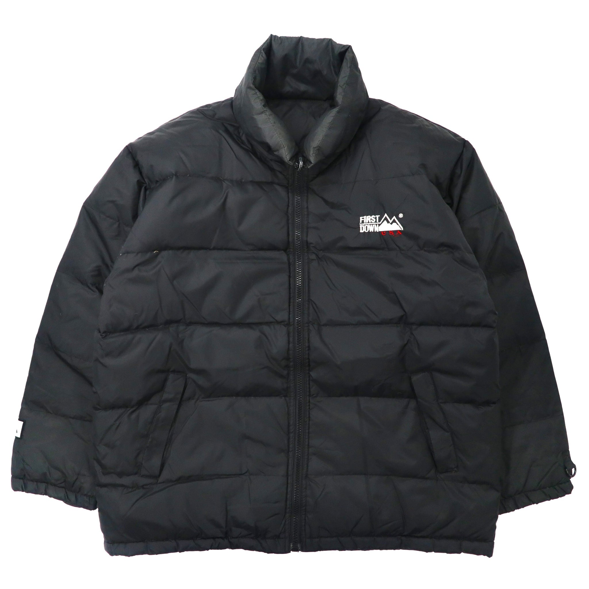 日本然リトテ-古着オンライン-FIRST DOWN USA ダウンジャケット XXL ブラック ポリエステル ロゴ刺繍 ビッグサイズ-First Down USA Puffer Jacket XXL Black polyester logo embroidery Big size