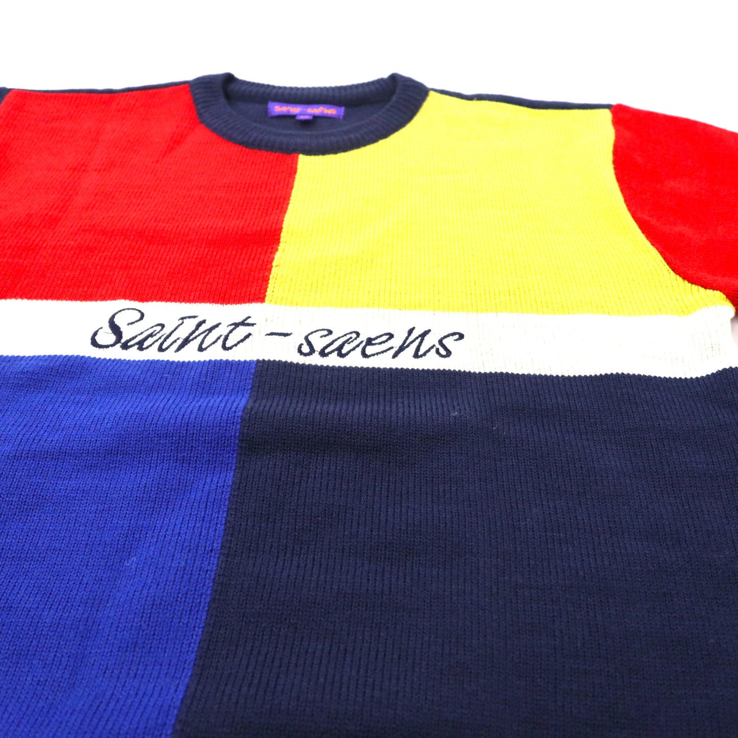 SAINT-SAENS カラーブロックニット セーター 95 マルチカラー コットン ロゴ刺繍 90年代