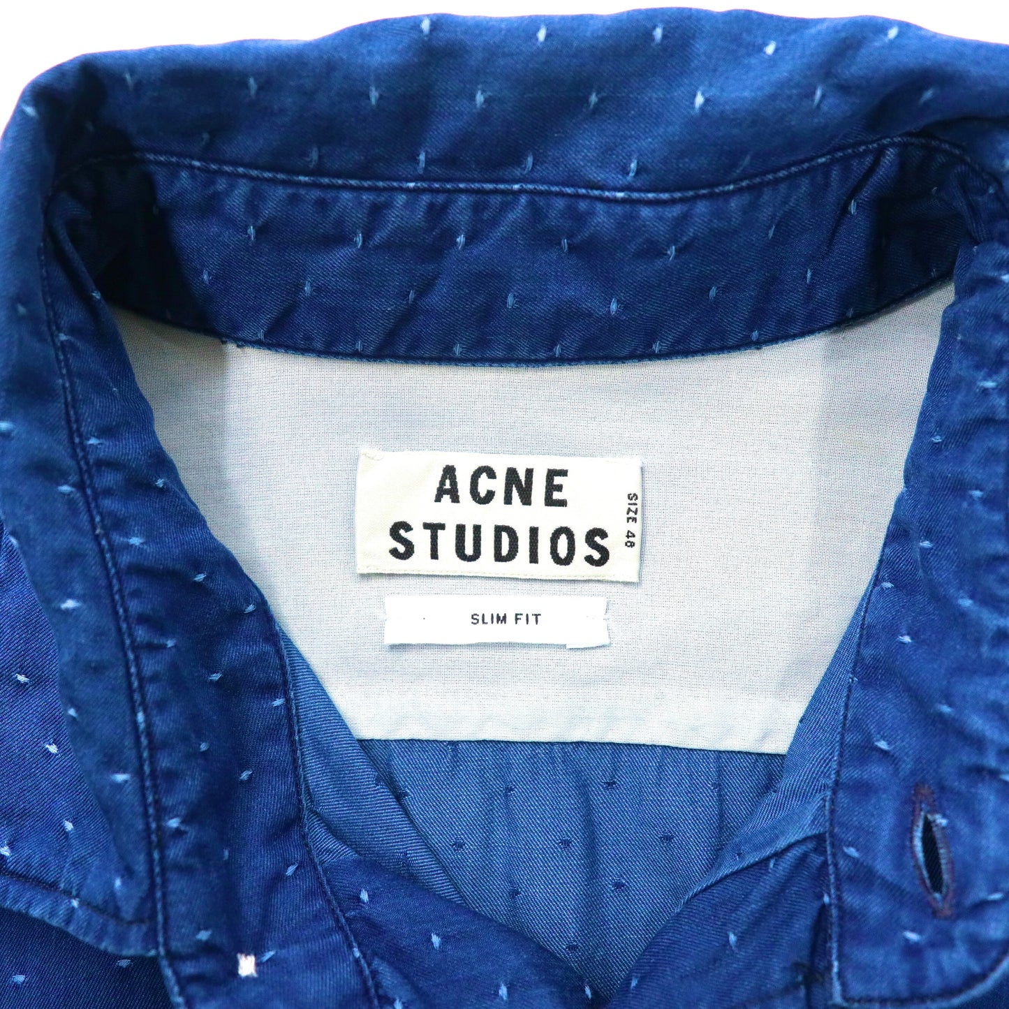 ACNE STUDIOS ドレスシャツ 48 ネイビー ドット コットン SLIM FIT 37-3308017 モロッコ製