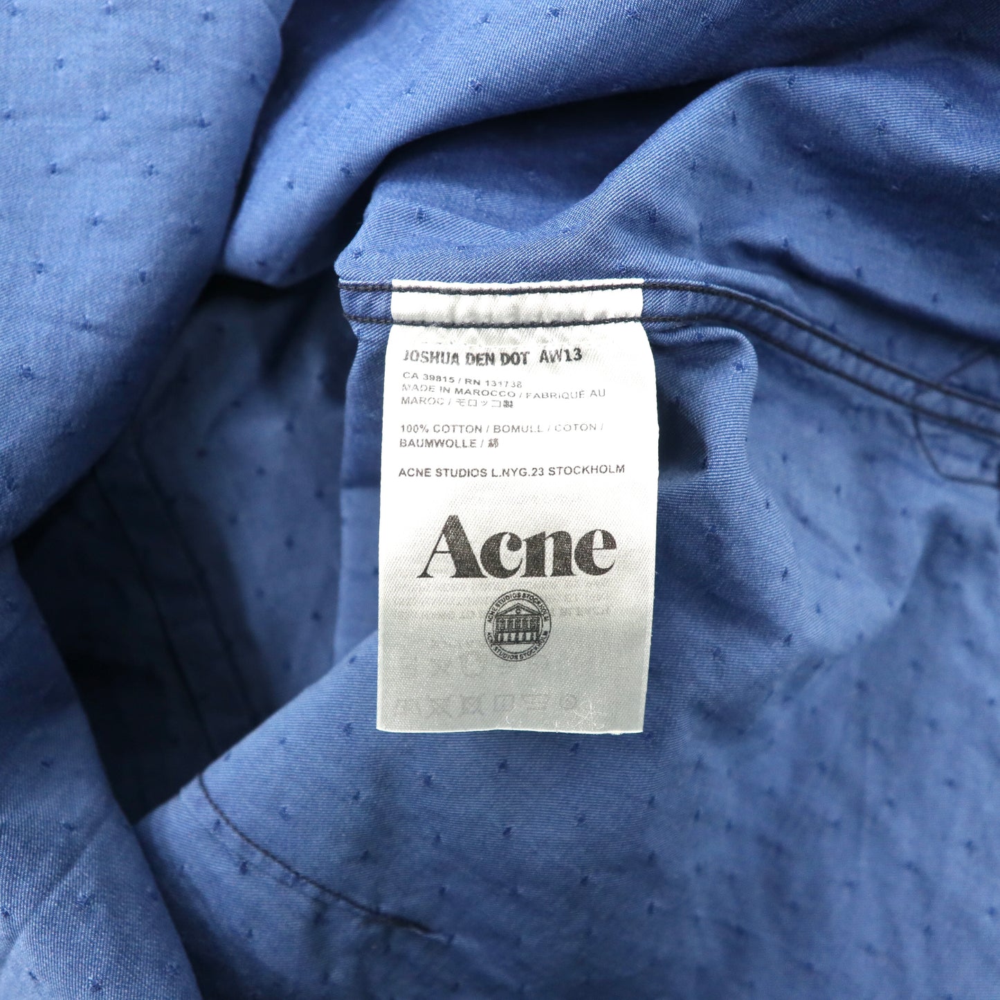 ACNE STUDIOS ドレスシャツ 48 ネイビー ドット コットン SLIM FIT 37-3308017 モロッコ製