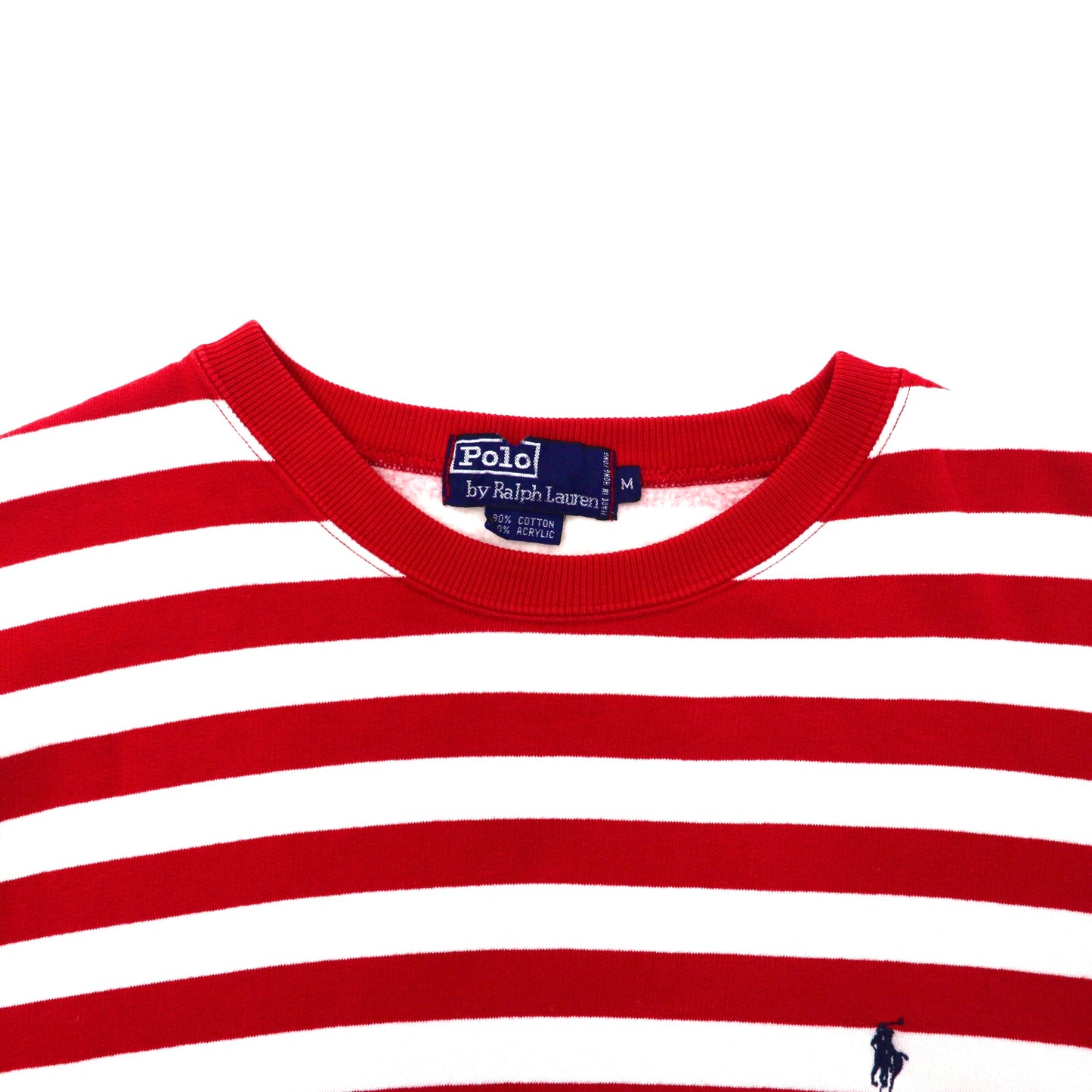 Polo by Ralph Lauren クルーネックスウェット M レッド ボーダー コットン 裏起毛