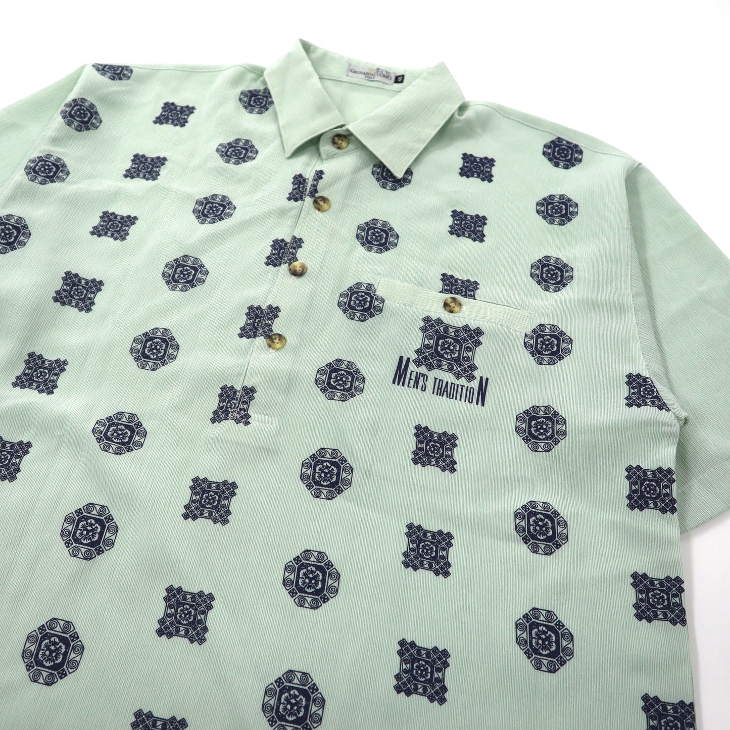 GIOVANNI UOMO ポロシャツ 48 グリーン ポリエステル 総柄 日本製